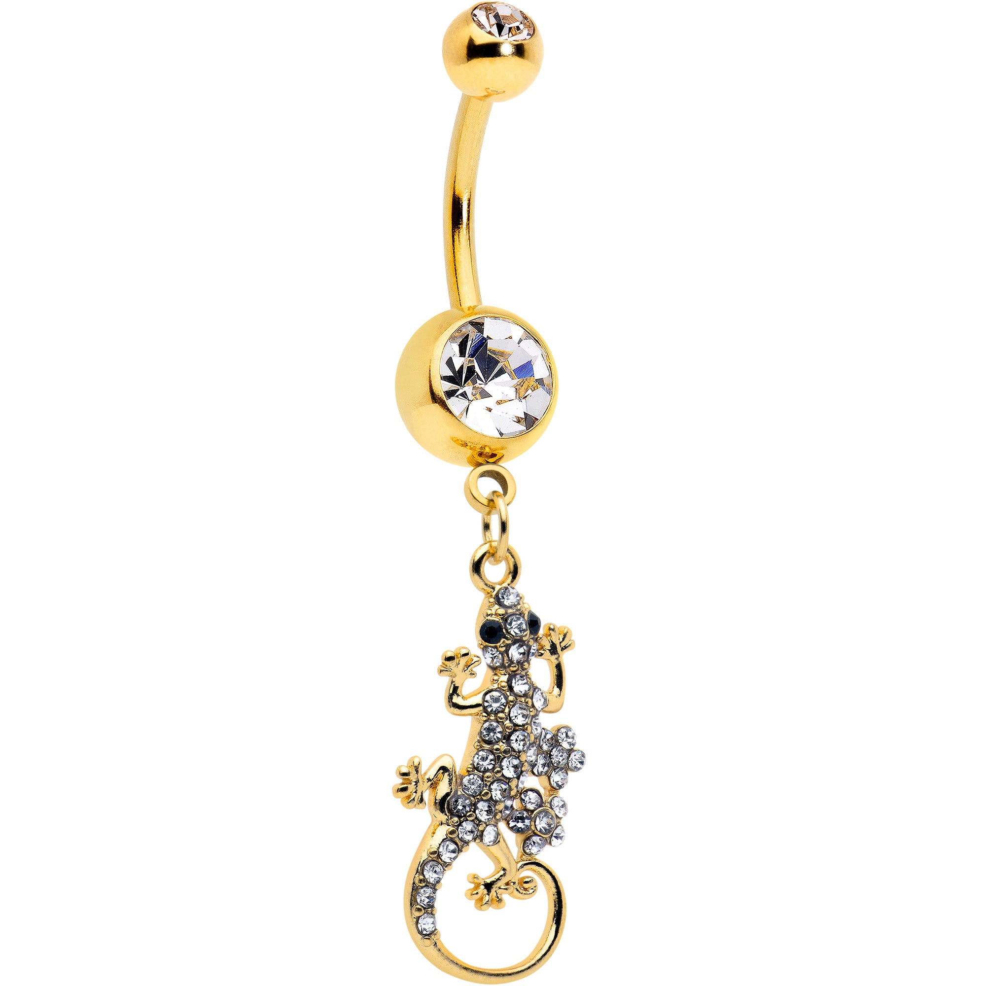 Clear Gem Gold Tone Luscious Lizard Dangle Belly Ring