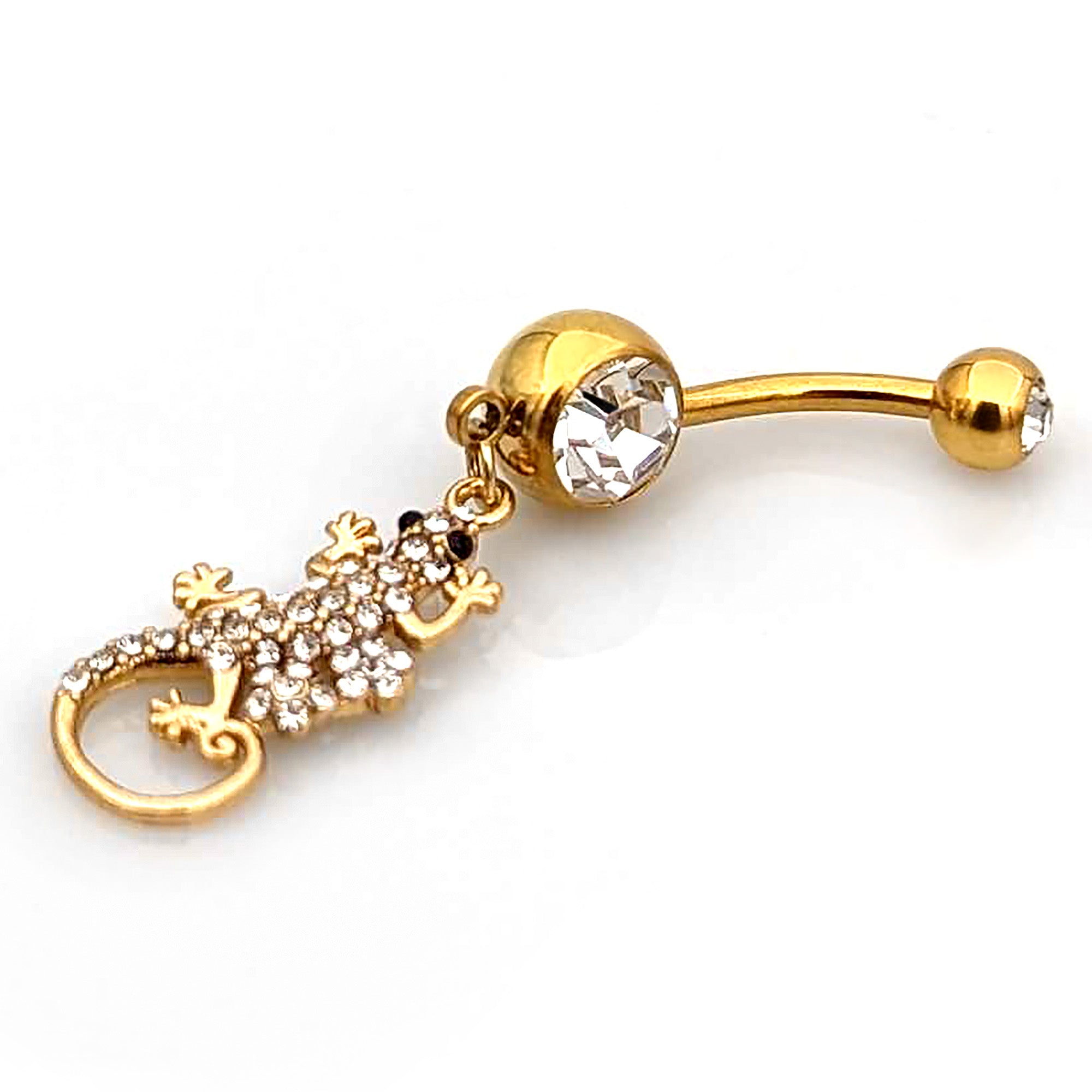 Clear Gem Gold Tone Luscious Lizard Dangle Belly Ring