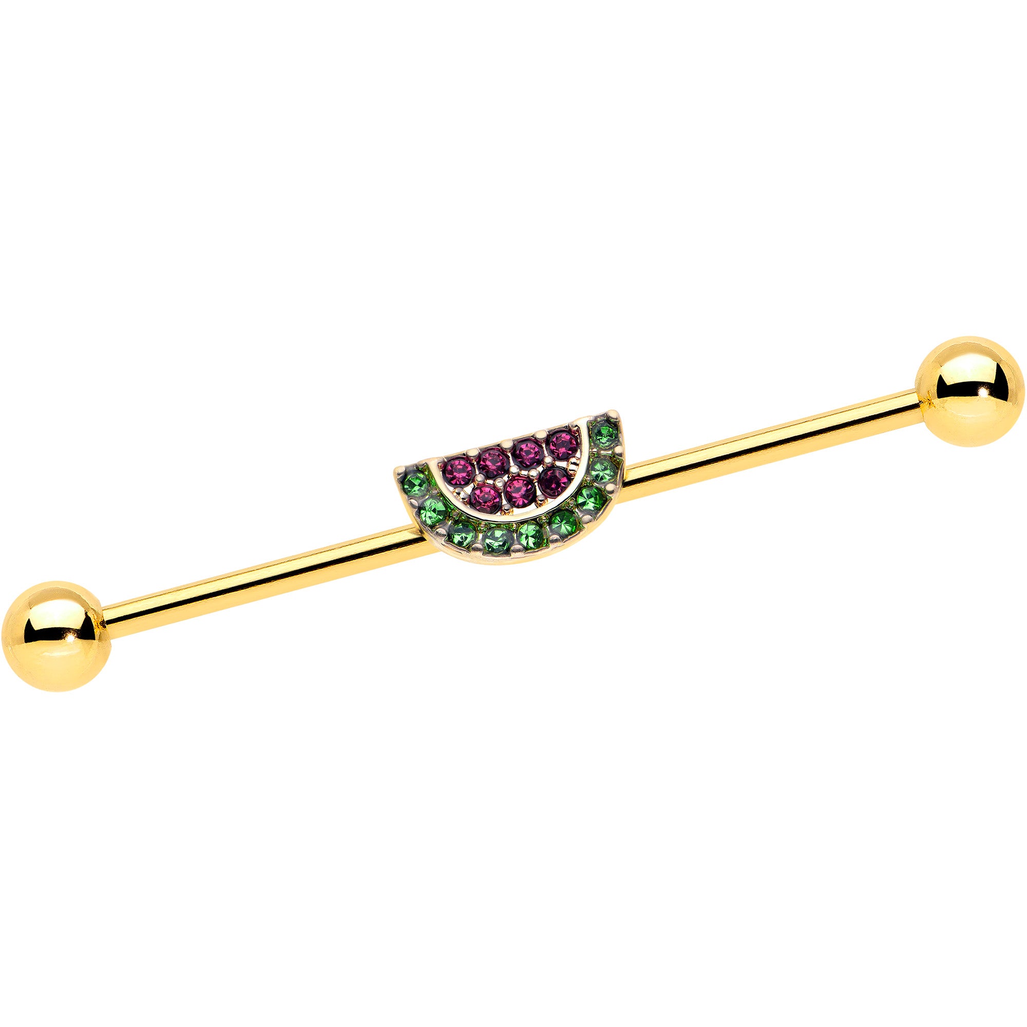 14 Gauge Pink Green Gem Gold Hue Watermelon Yum Industrial Barbell 38mm