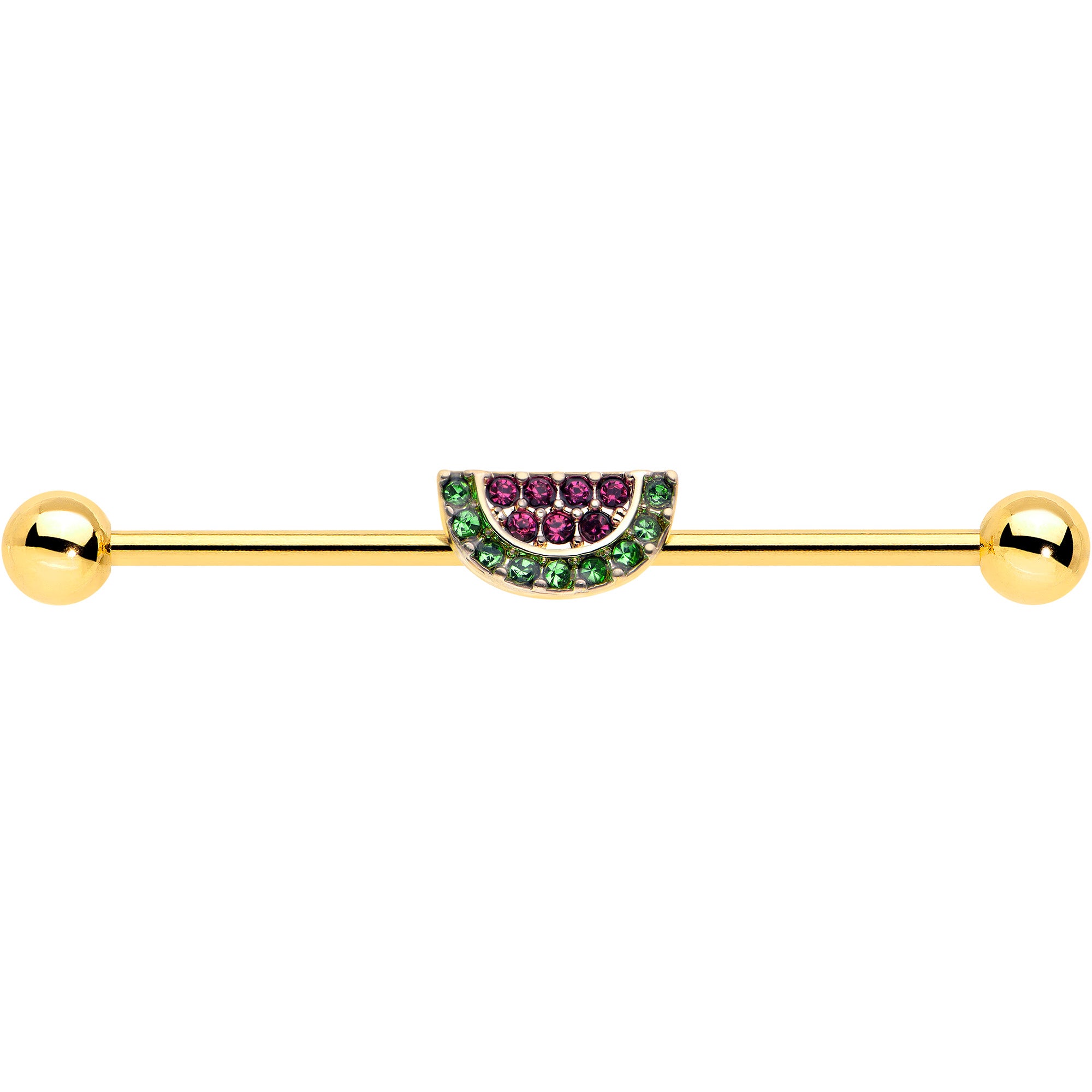 14 Gauge Pink Green Gem Gold Hue Watermelon Yum Industrial Barbell 38mm