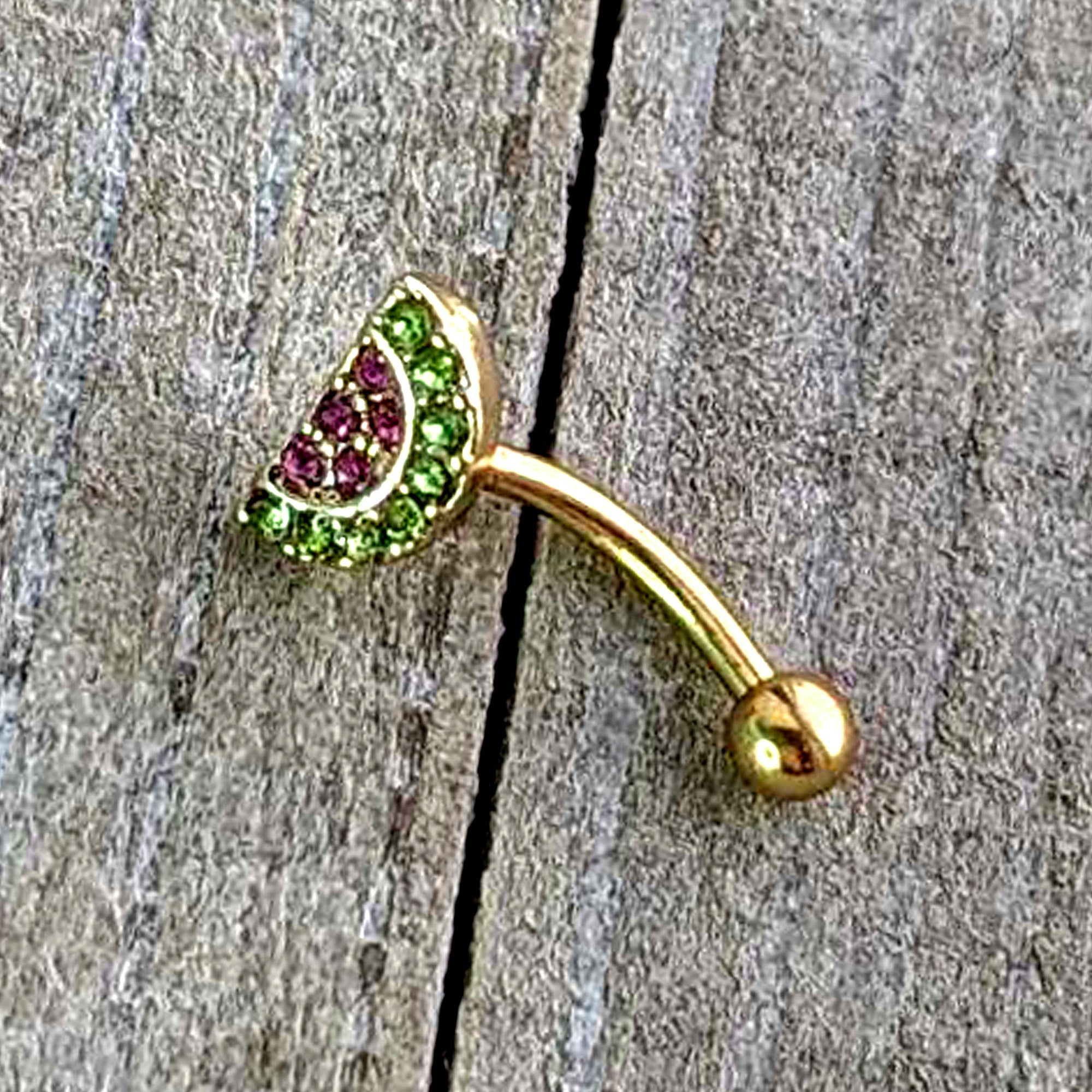 16 Gauge 5/16 Pink Gem Gold Tone Watermelon Yum Curved Eyebrow Ring