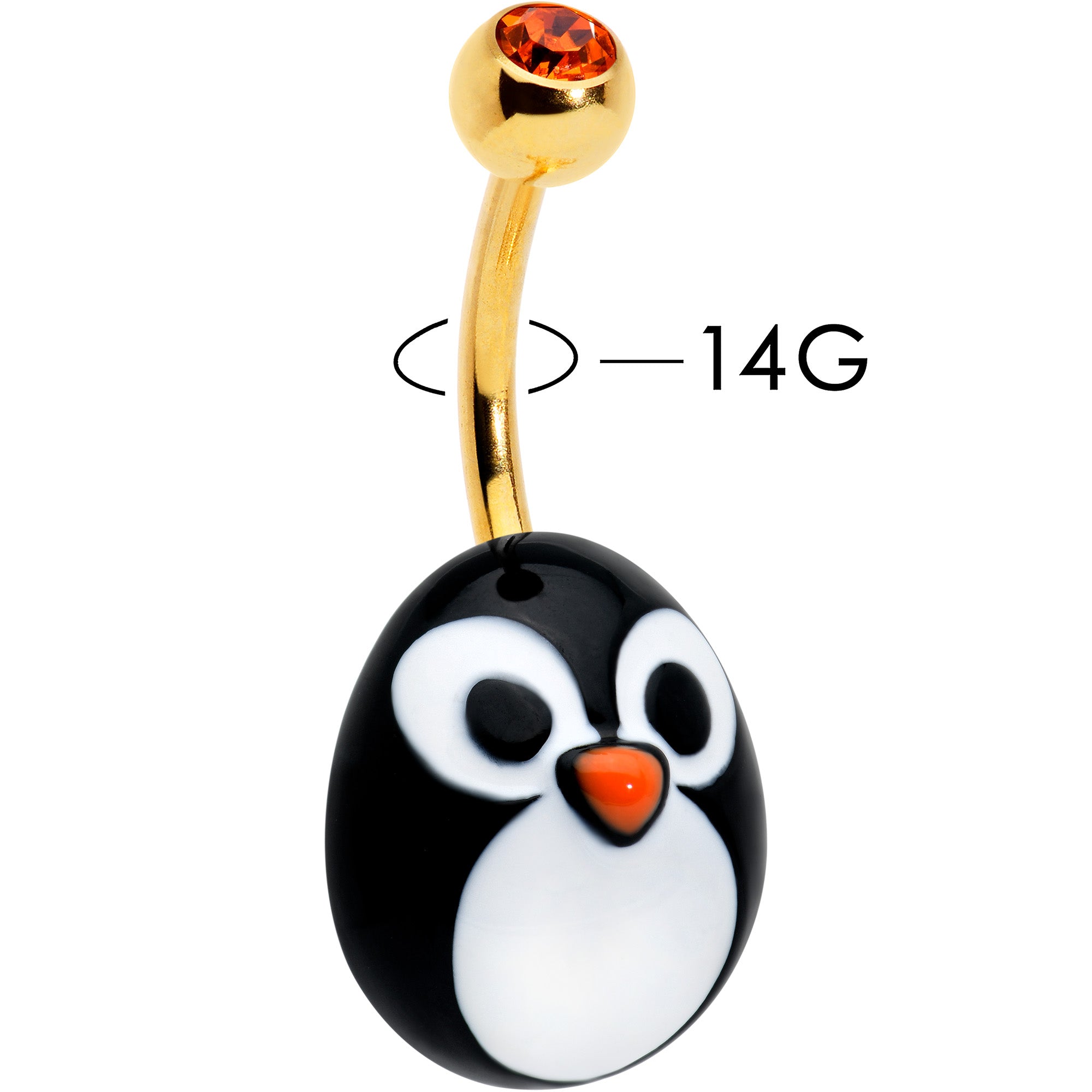 Red Gem Gold Tone Round Face Penguin Holiday Winter Belly Ring