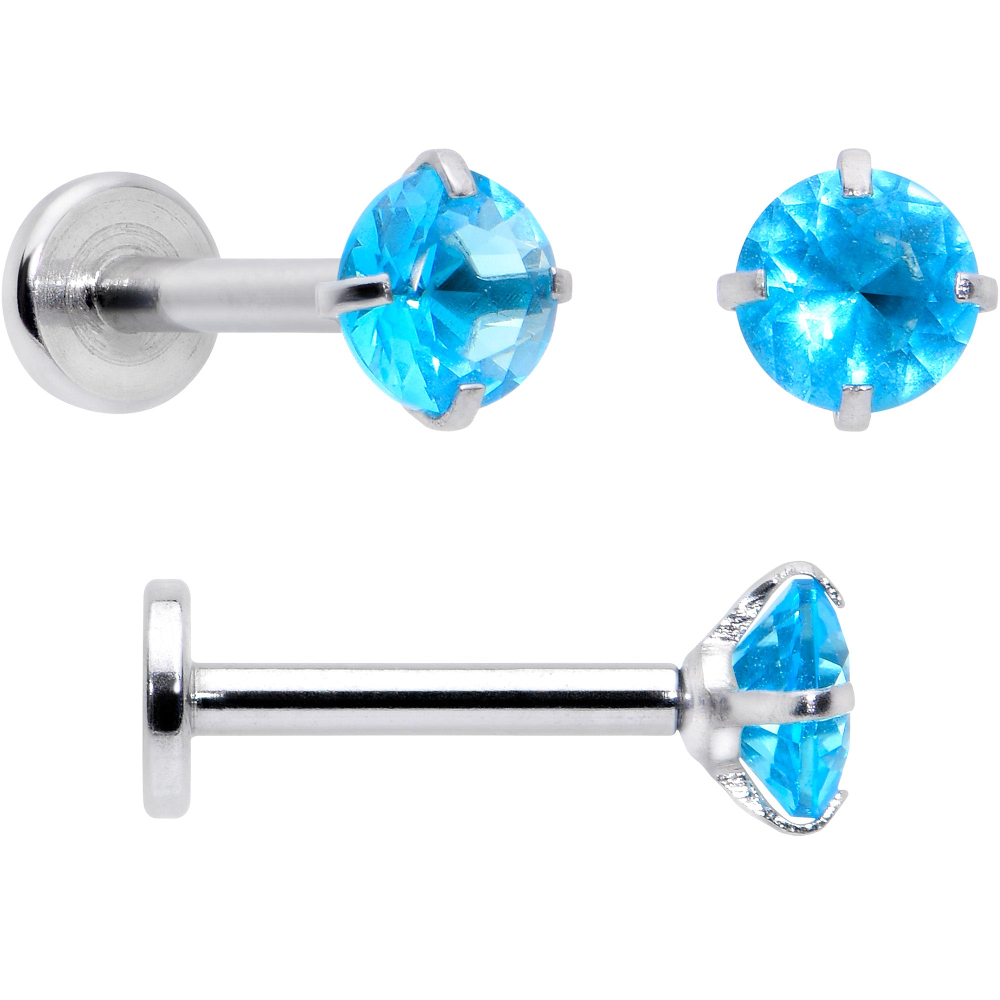 16 Gauge 5/16 3/8 Blue Gem Faux Opal Labret Monroe Tragus Set of 4