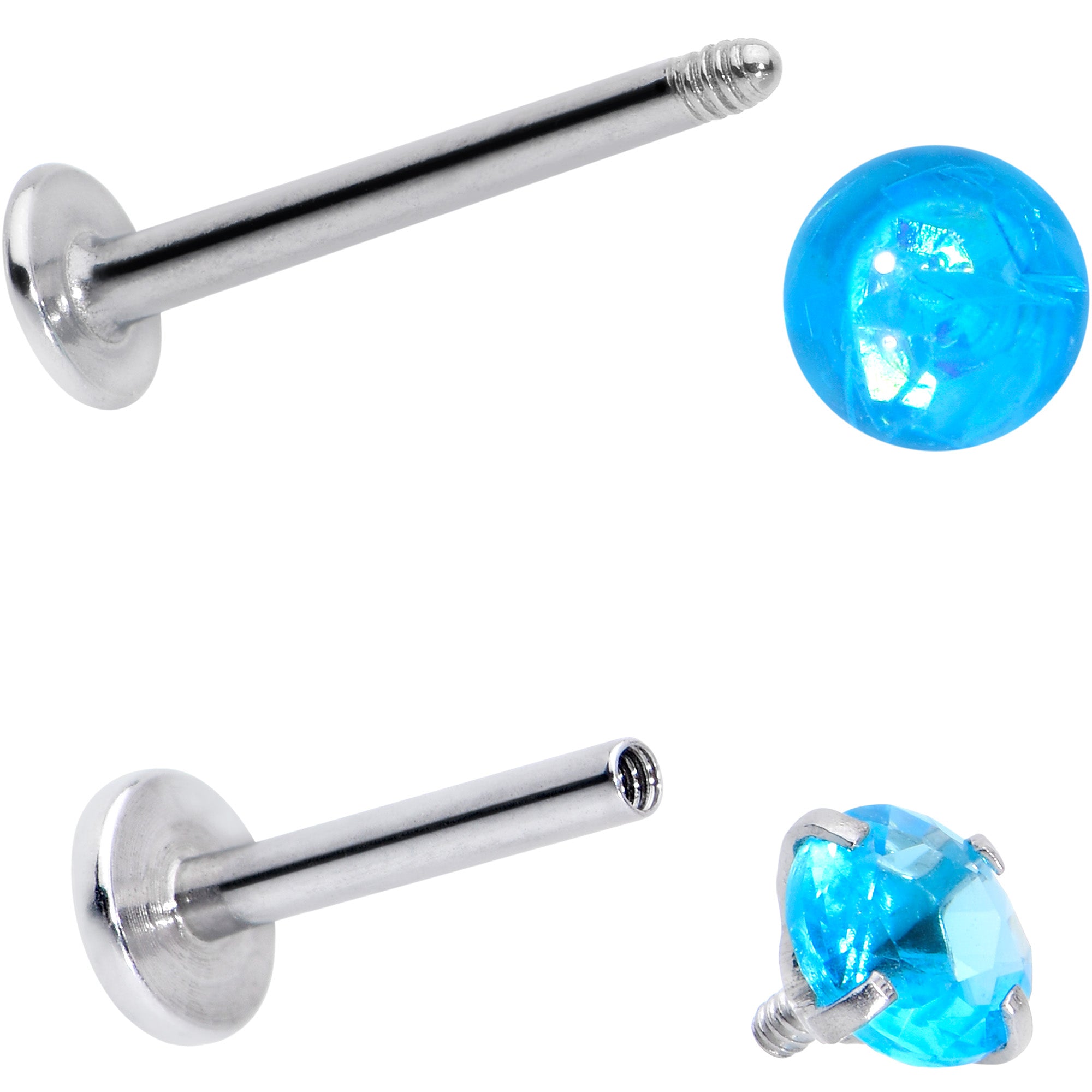 16 Gauge 5/16 3/8 Blue Gem Faux Opal Labret Monroe Tragus Set of 4