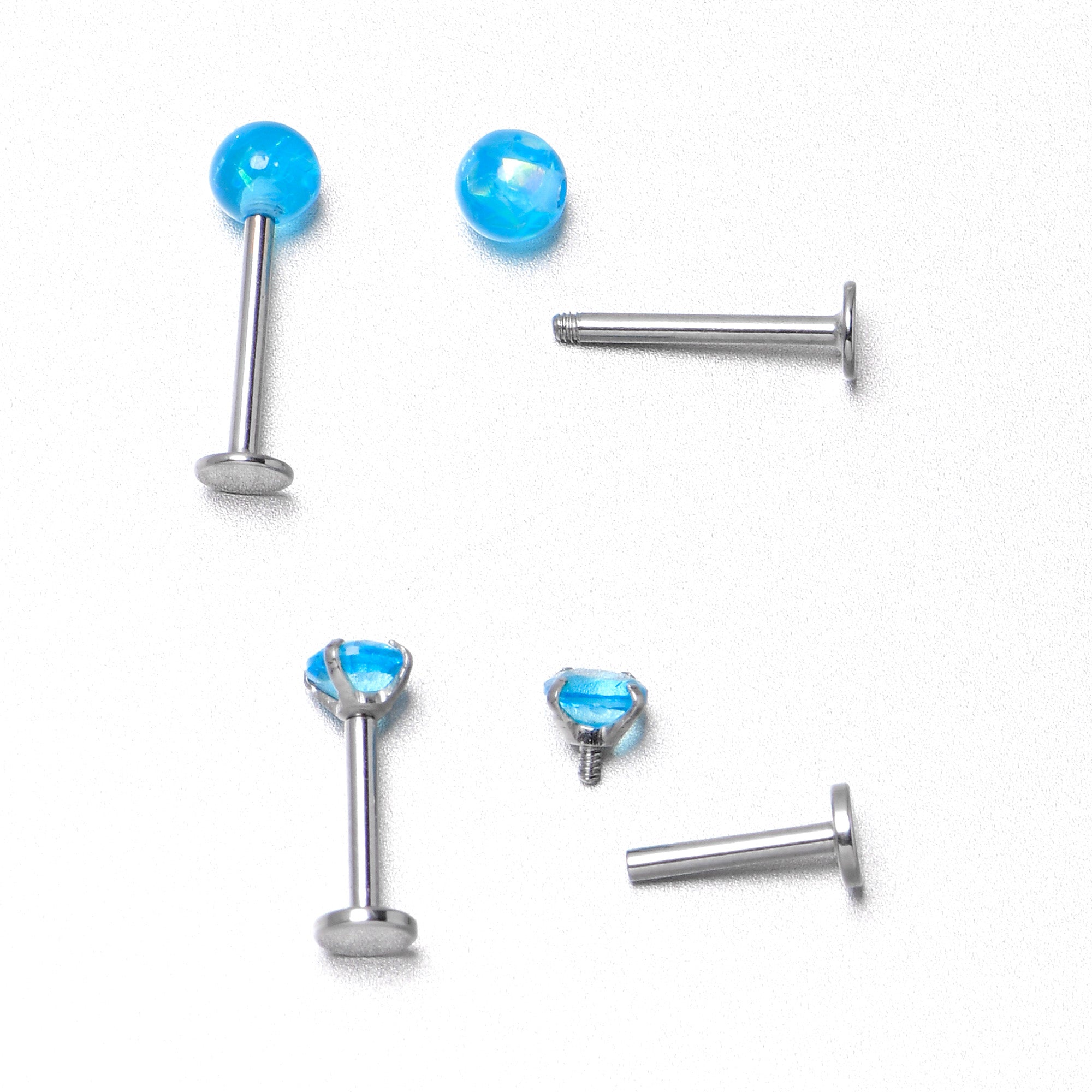 16 Gauge 5/16 3/8 Blue Gem Faux Opal Labret Monroe Tragus Set of 4