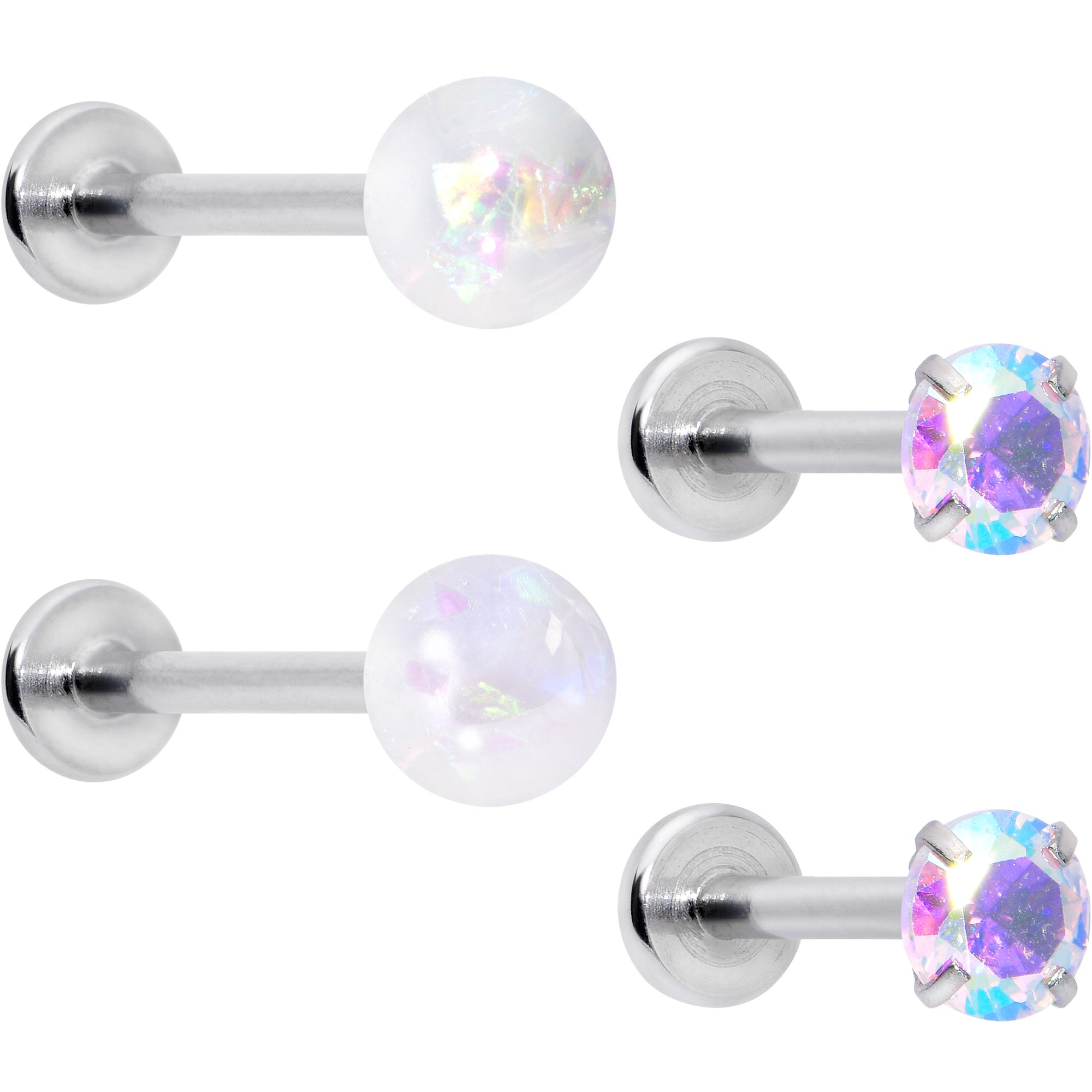 16 Gauge 5/16 3/8 Aurora Gem White Faux Opal Labret Monroe Set of 4