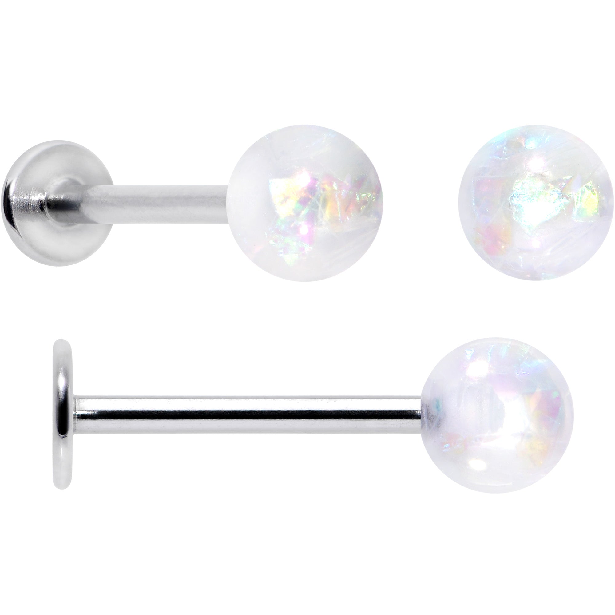 16 Gauge 5/16 3/8 Aurora Gem White Faux Opal Labret Monroe Set of 4