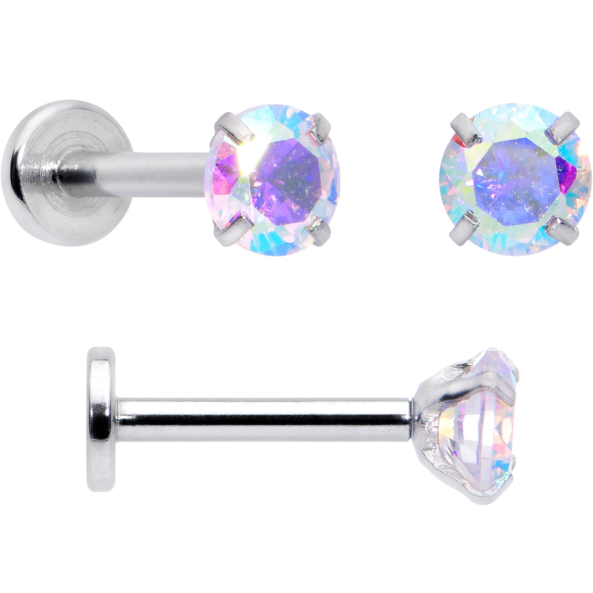 16 Gauge 5/16 3/8 Aurora Gem White Faux Opal Labret Monroe Set of 4