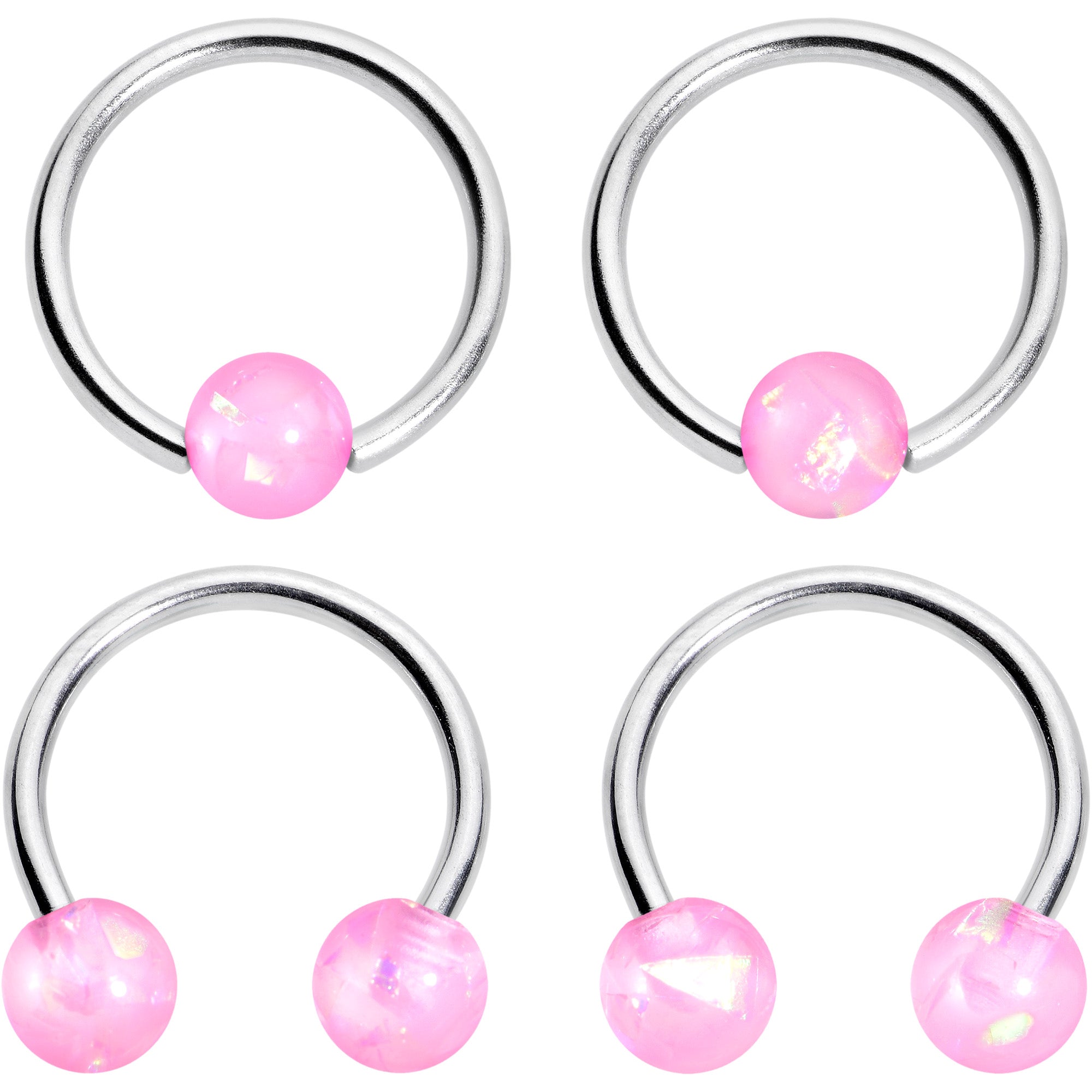 16 Gauge 3/8 Pink Faux Opal Horseshoe BCR Captive Ring Set of 4