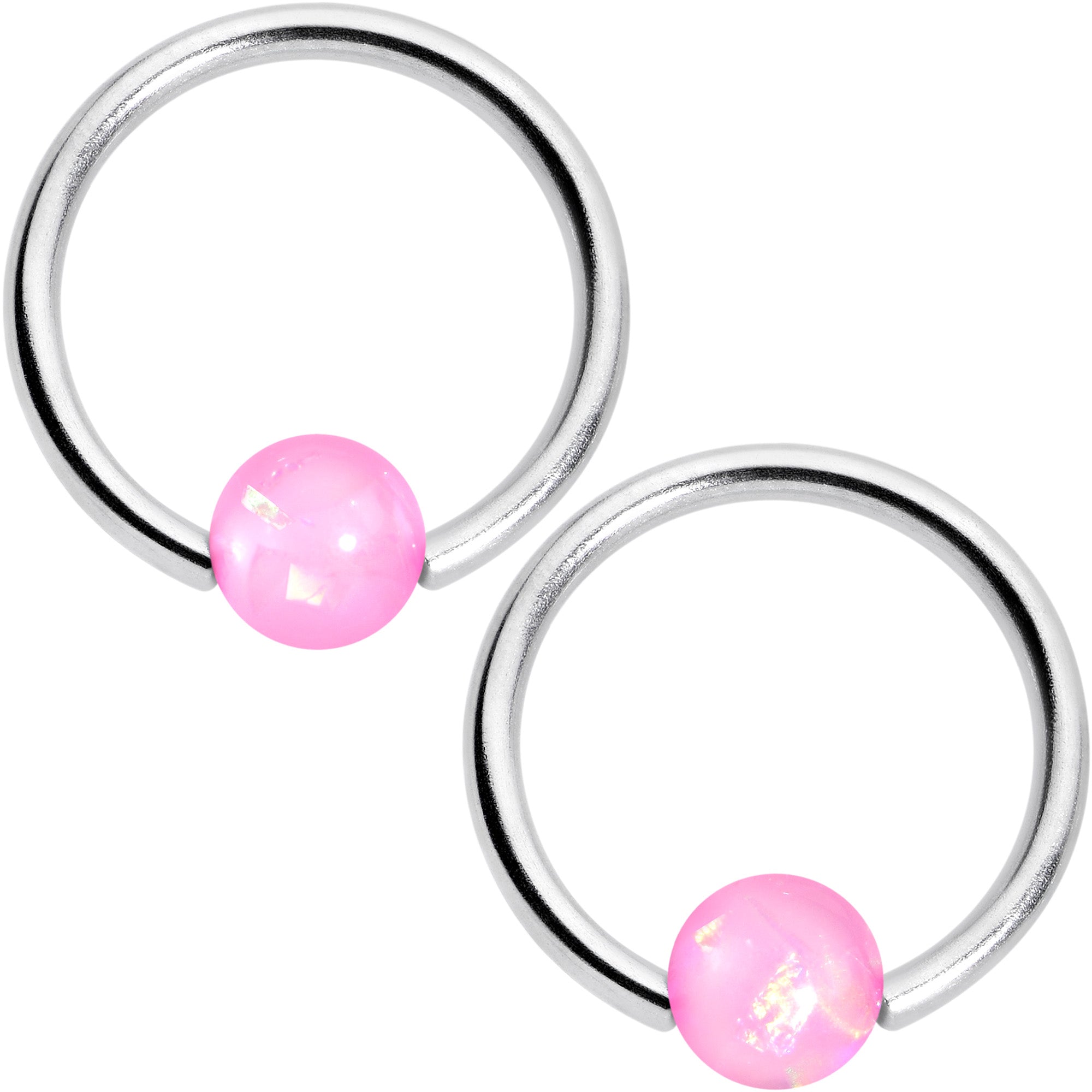 16 Gauge 3/8 Pink Faux Opal Horseshoe BCR Captive Ring Set of 4