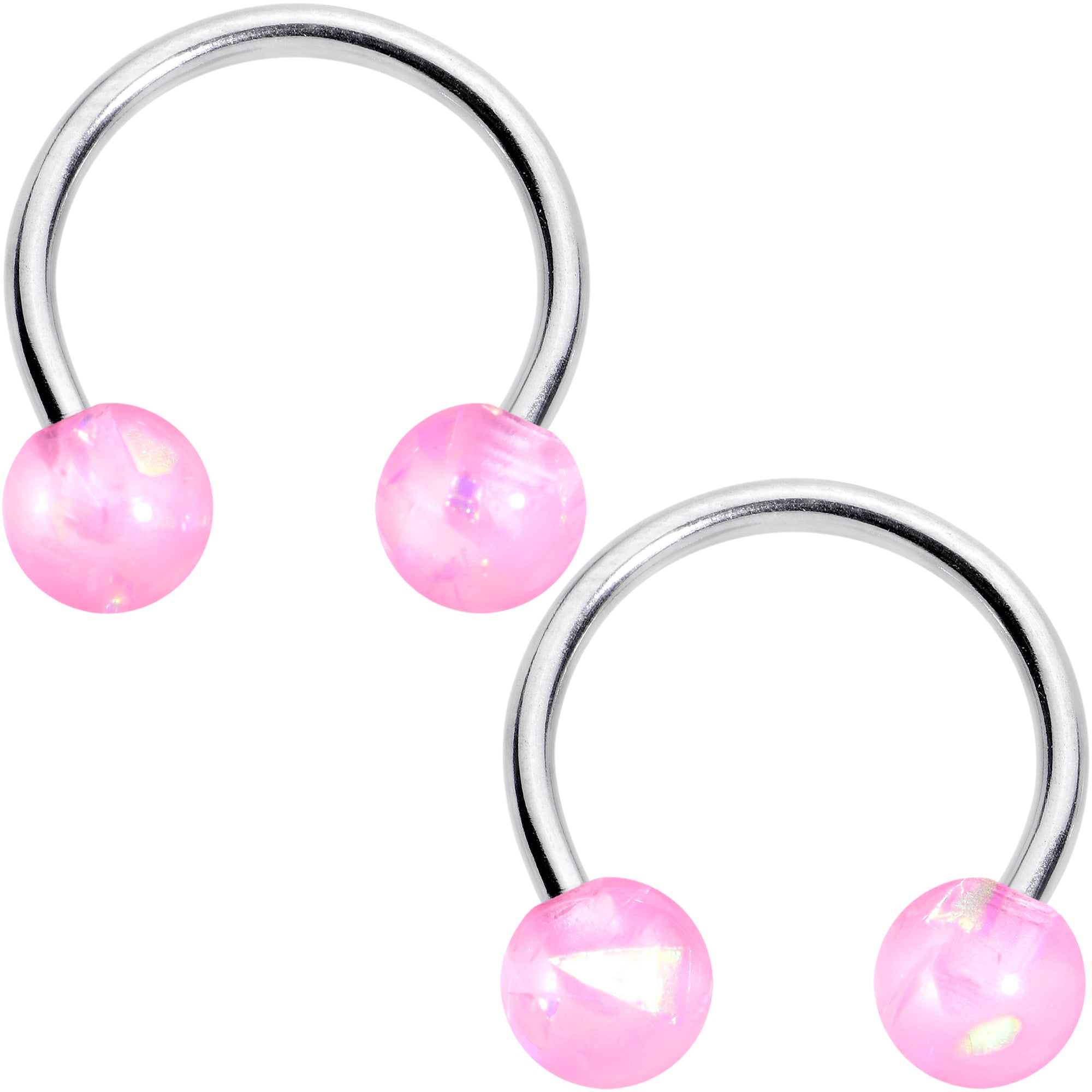 16 Gauge 3/8 Pink Faux Opal Horseshoe BCR Captive Ring Set of 4