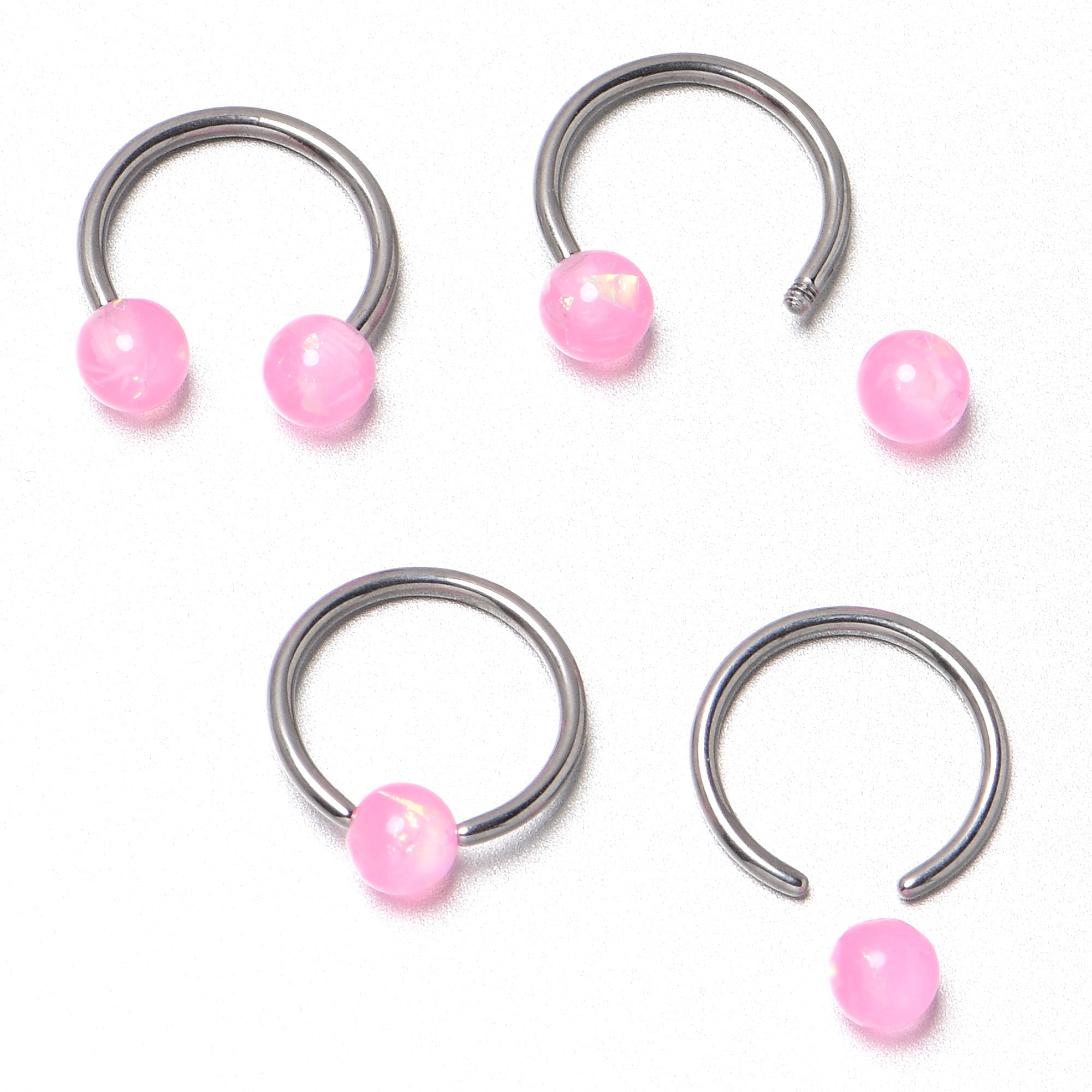 16 Gauge 3/8 Pink Faux Opal Horseshoe BCR Captive Ring Set of 4