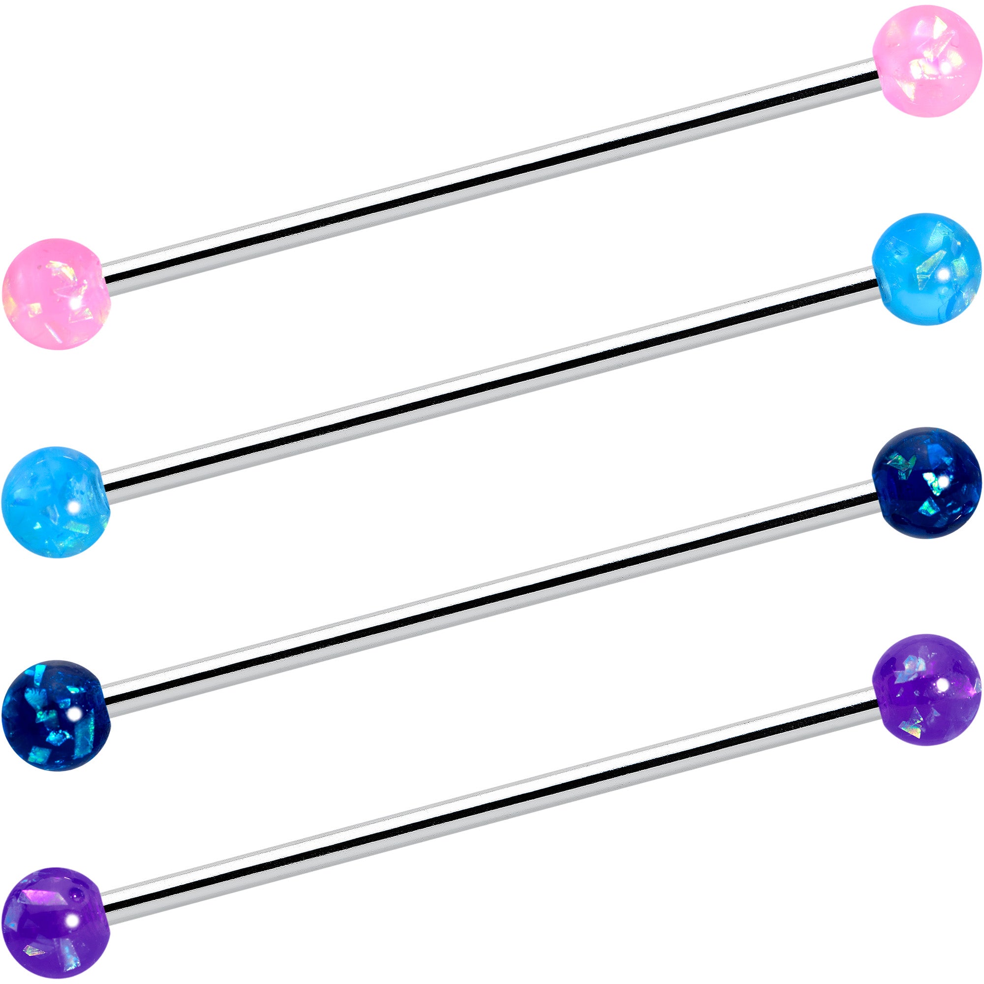 14 Gauge Pink Blue Purple Faux Opal Pack Industrial Barbell Set of 4