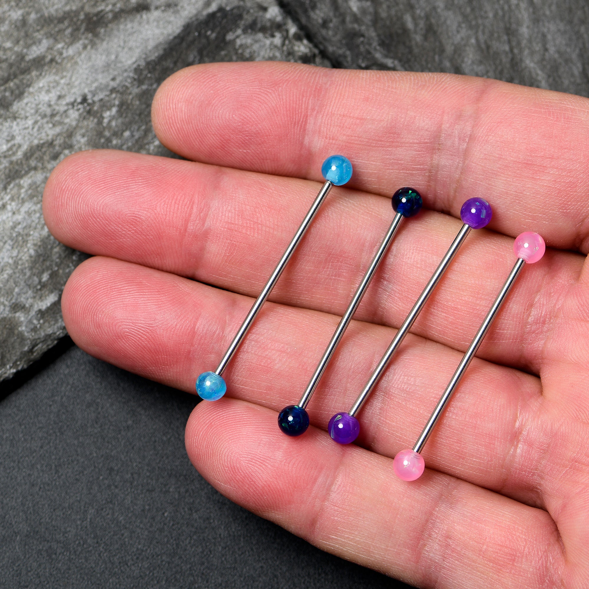 14 Gauge Pink Blue Purple Faux Opal Pack Industrial Barbell Set of 4