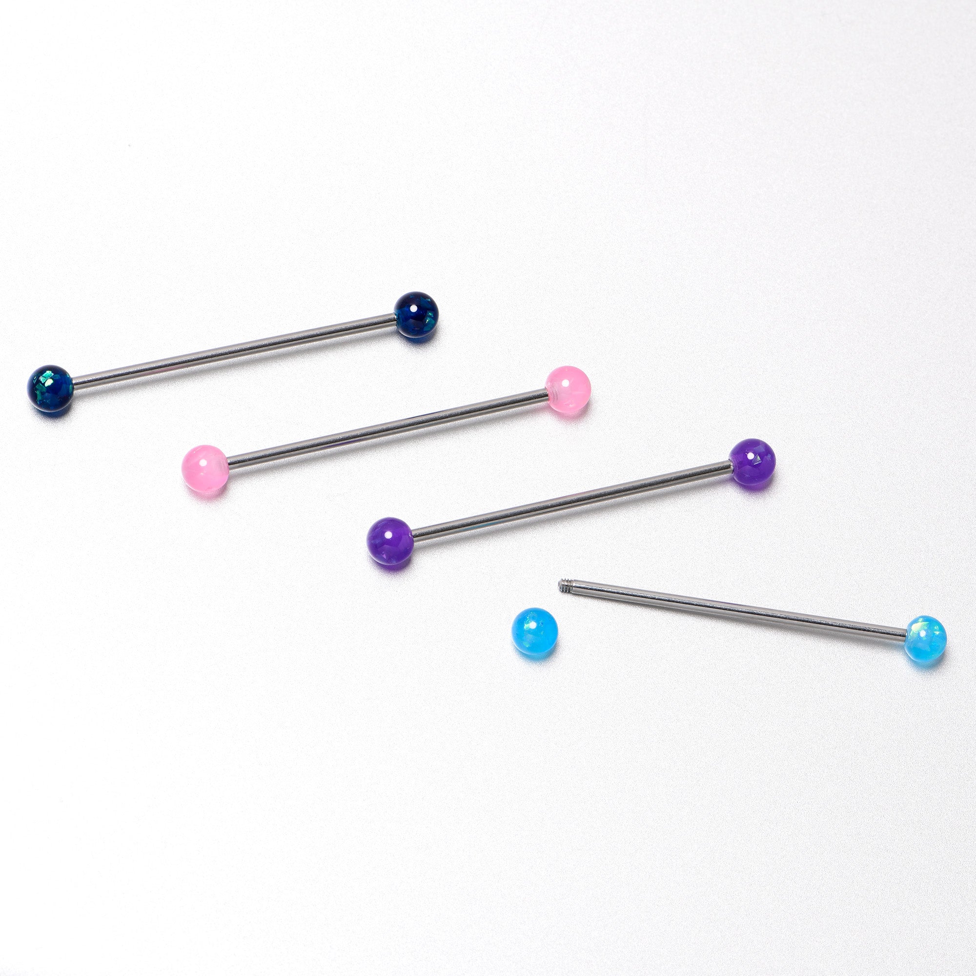 14 Gauge Pink Blue Purple Faux Opal Pack Industrial Barbell Set of 4