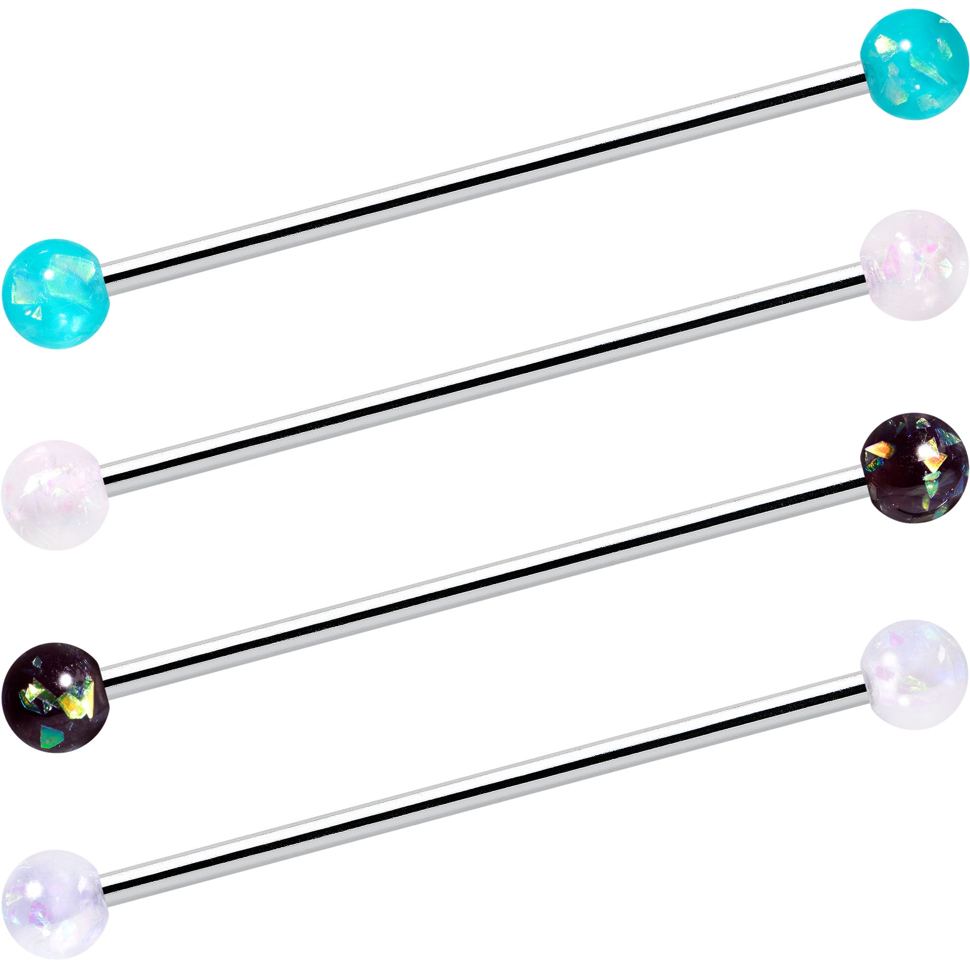 14 Gauge Green Aurora Black Faux Opal Pack Industrial Barbell Set of 4