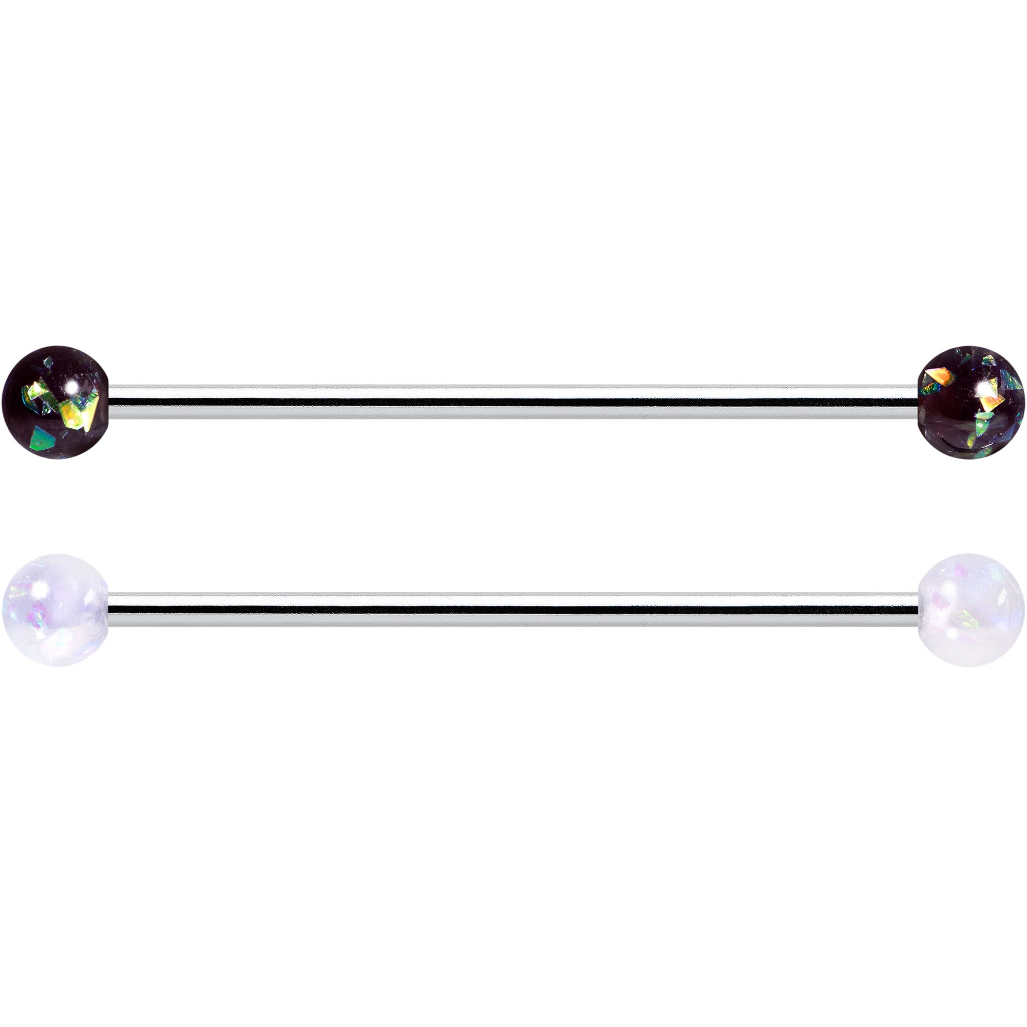 14 Gauge Green Aurora Black Faux Opal Pack Industrial Barbell Set of 4