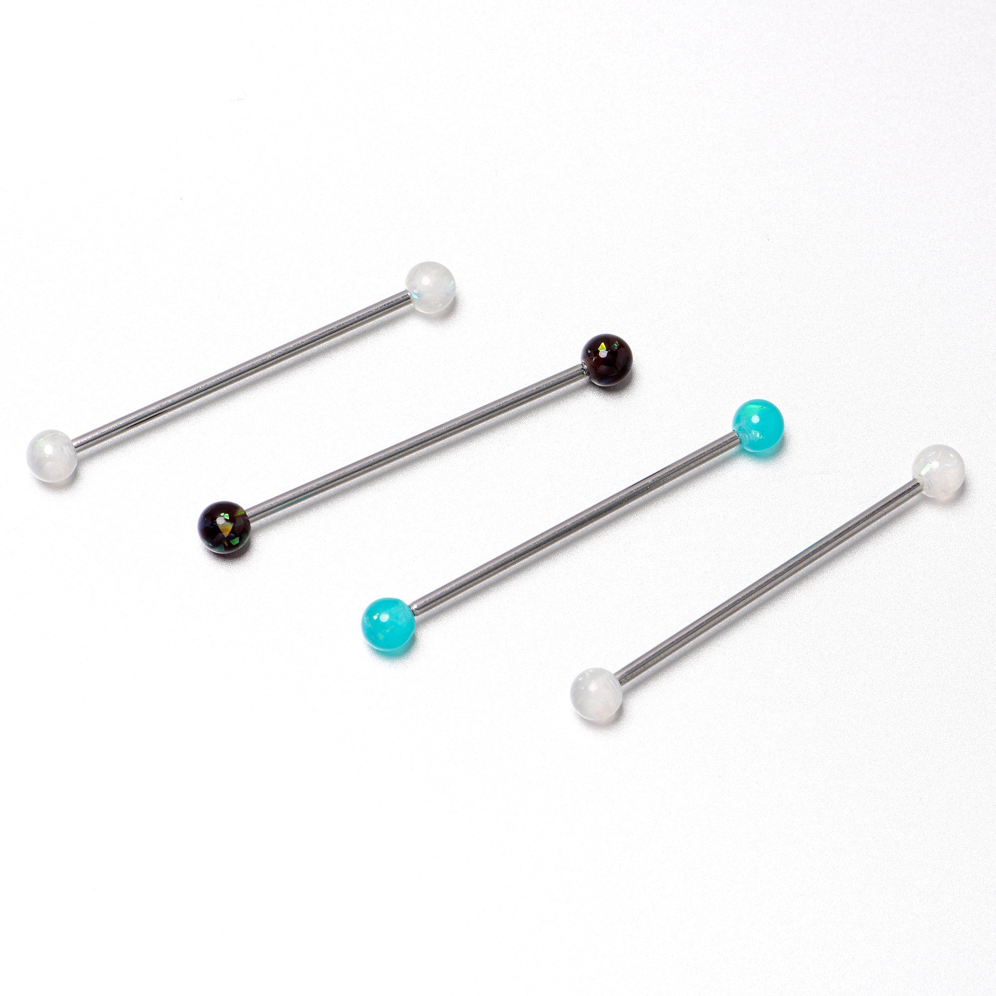 14 Gauge Green Aurora Black Faux Opal Pack Industrial Barbell Set of 4