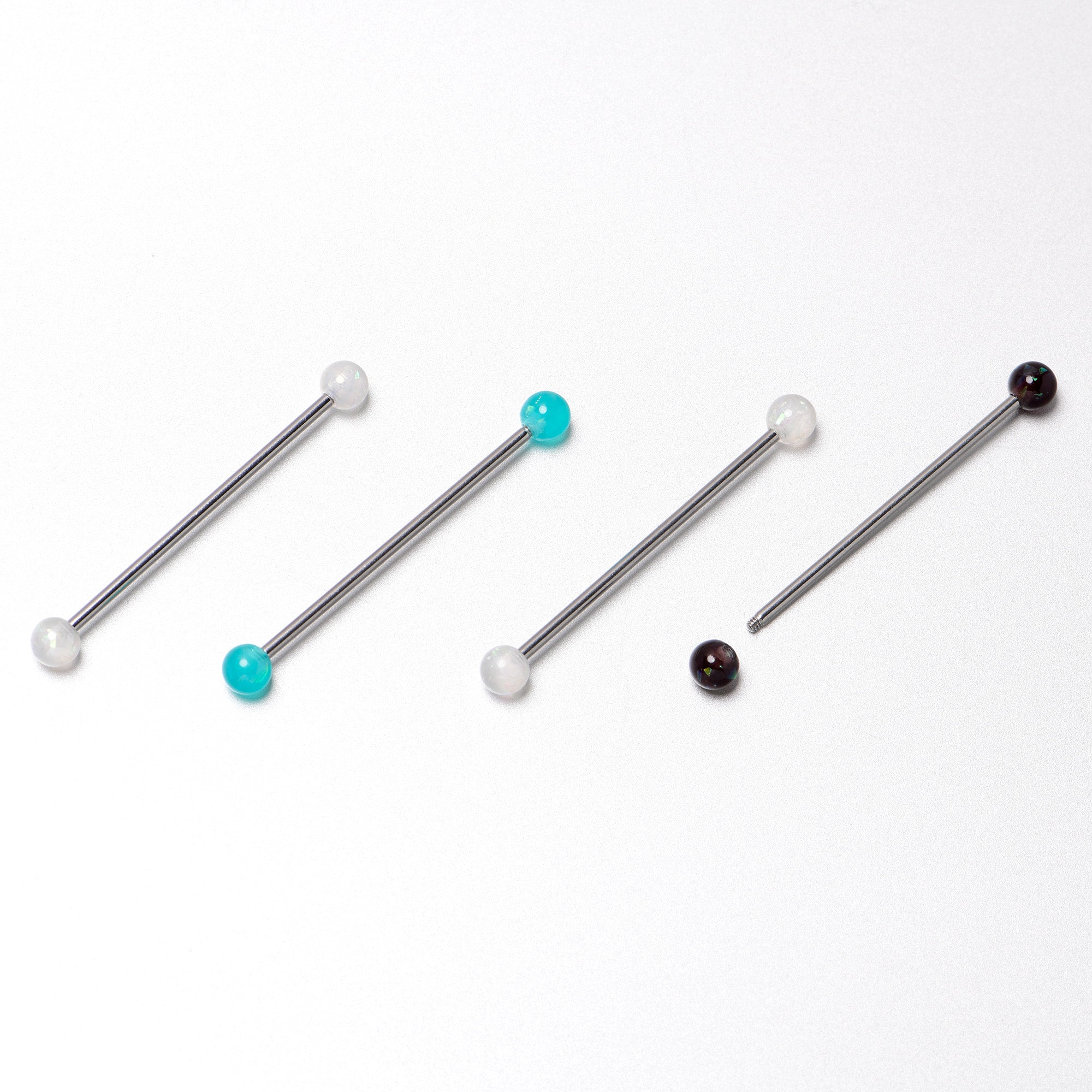 14 Gauge Green Aurora Black Faux Opal Pack Industrial Barbell Set of 4