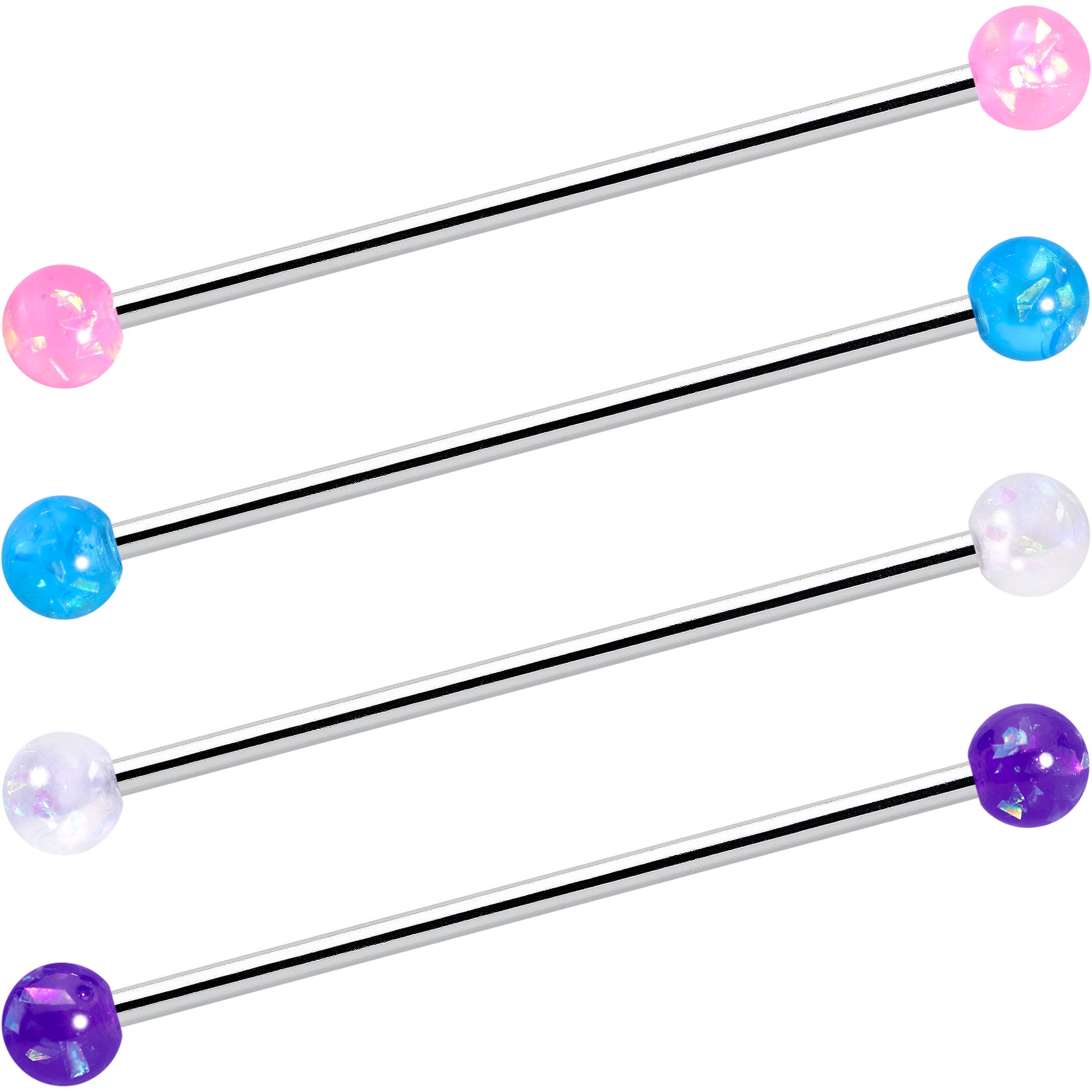 14 Gauge Pink White Purple Faux Opal Pack Industrial Barbell Set of 4