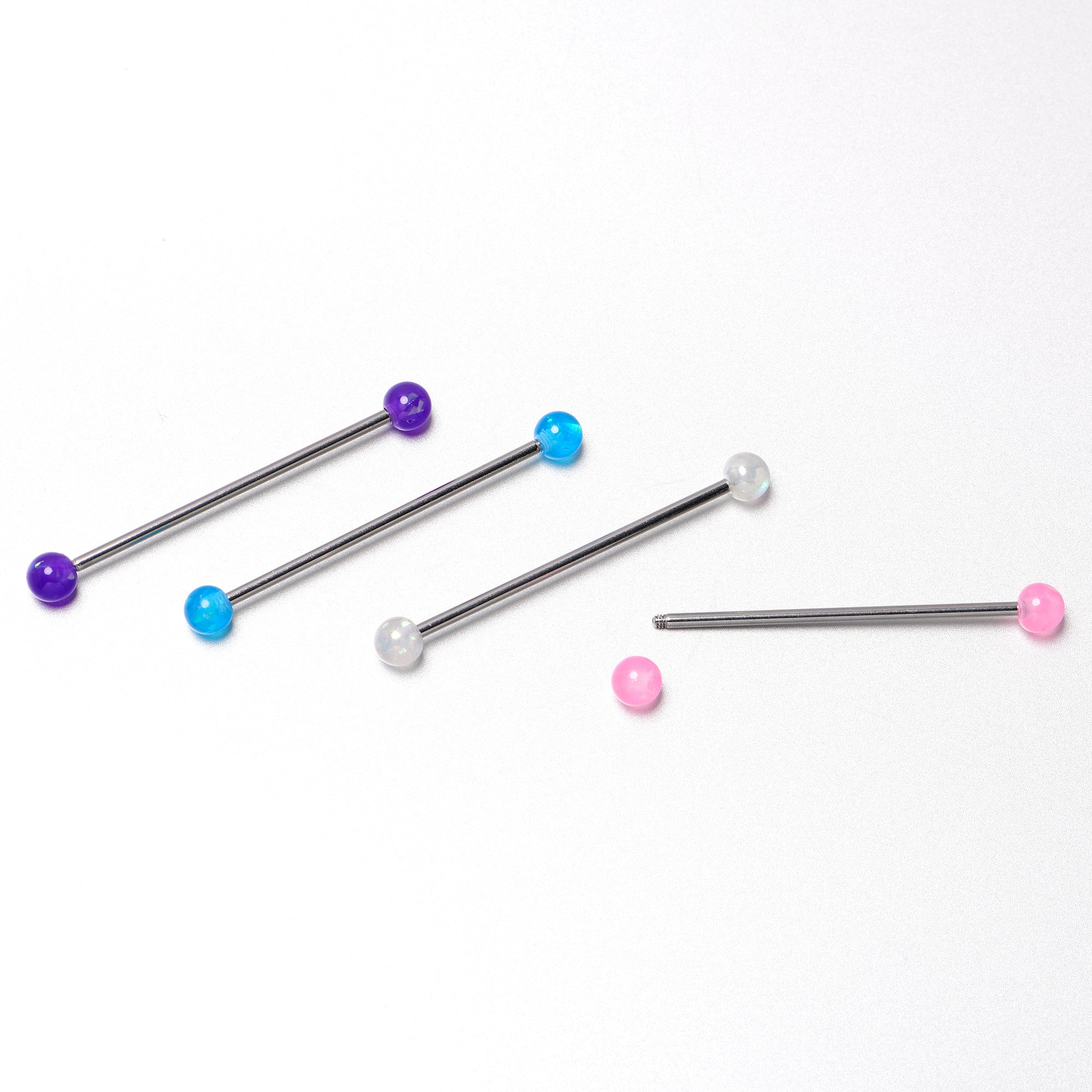 14 Gauge Pink White Purple Faux Opal Pack Industrial Barbell Set of 4