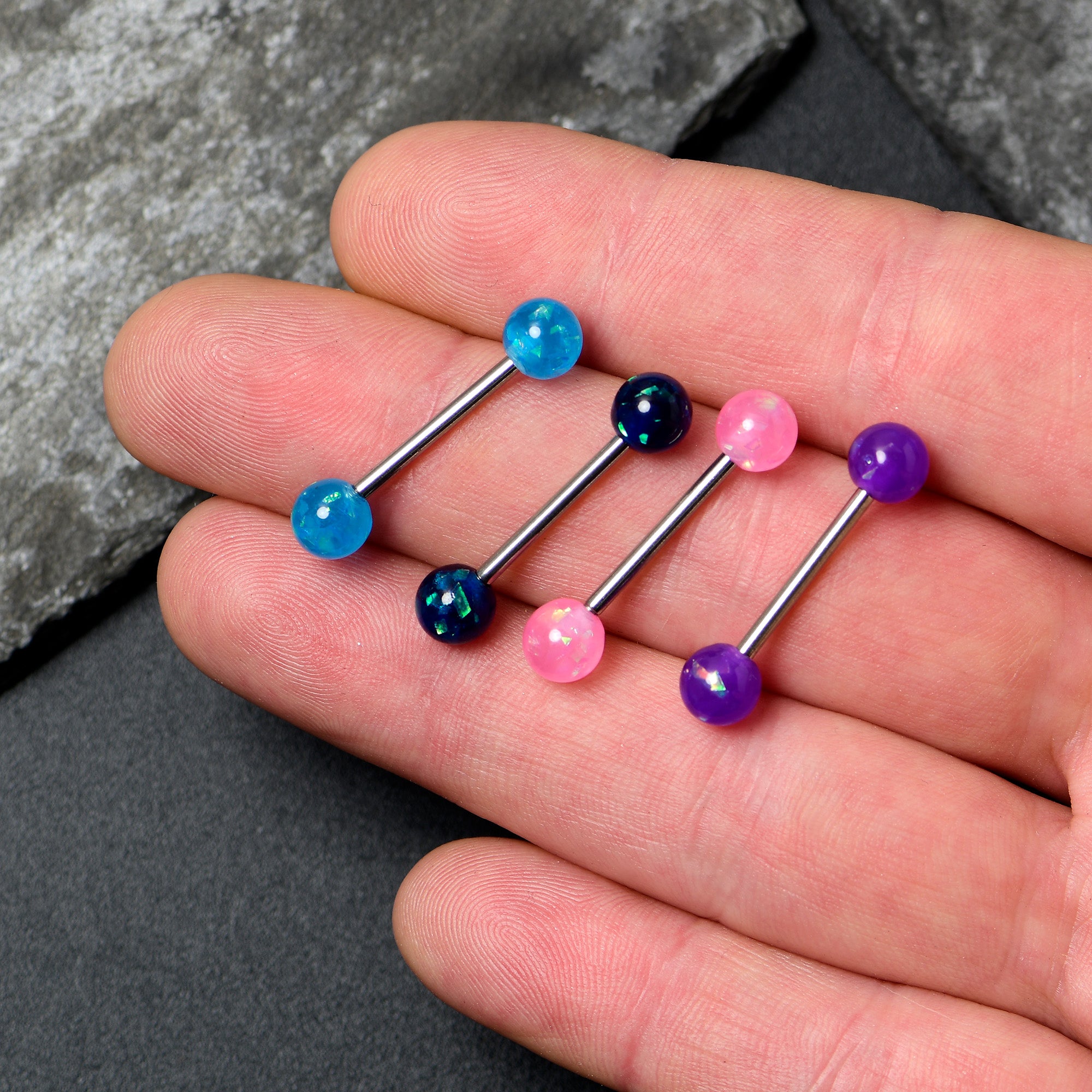 Pink Purple Blue Faux Opal Pack Tongue Ring Set of 4