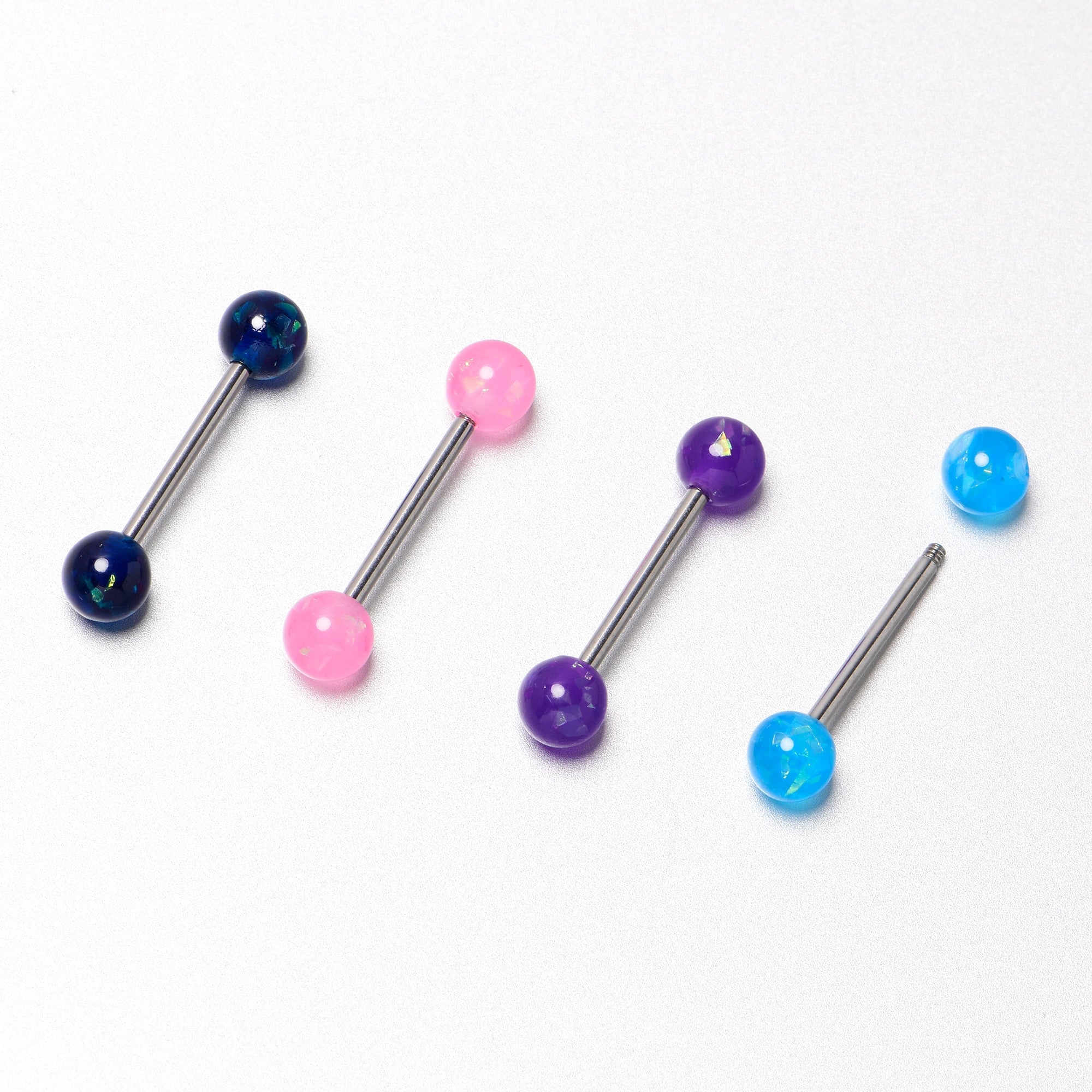 Pink Purple Blue Faux Opal Pack Tongue Ring Set of 4