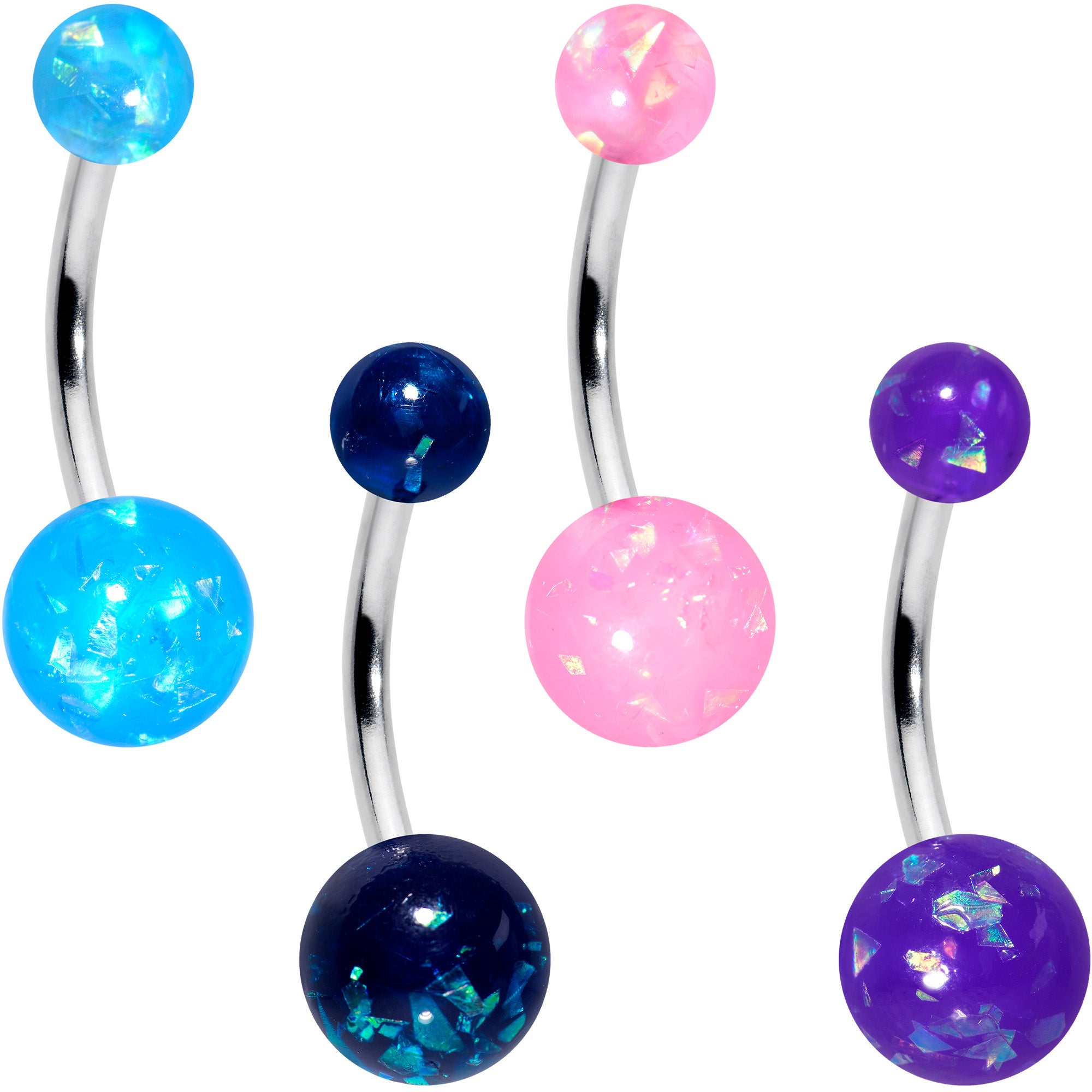 Blue Pink Purple Faux Opal Pack Belly Ring Set of 4