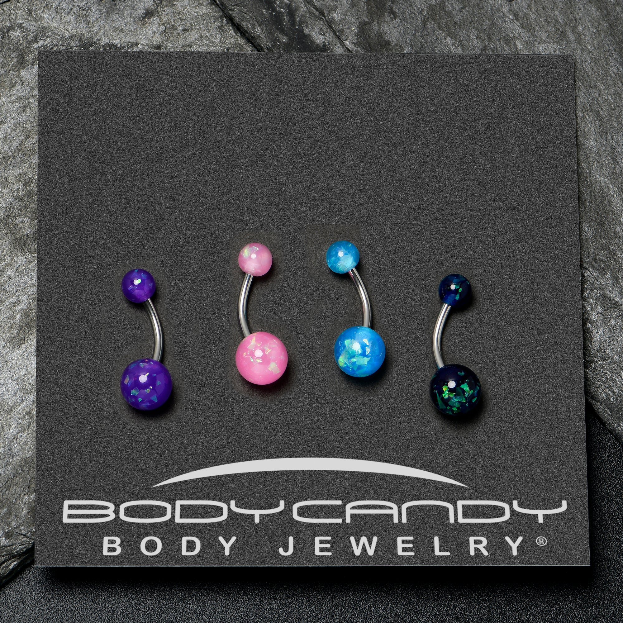 Blue Pink Purple Faux Opal Pack Belly Ring Set of 4