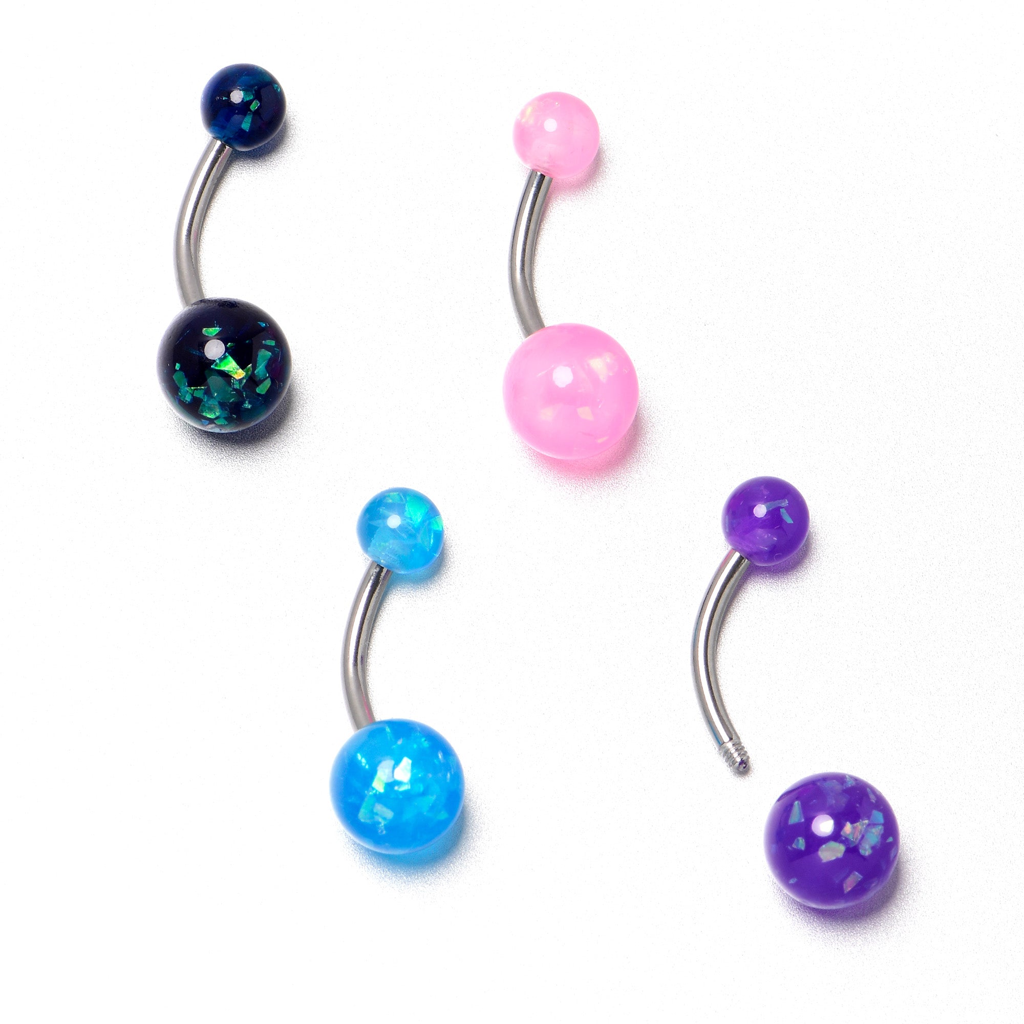 Blue Pink Purple Faux Opal Pack Belly Ring Set of 4