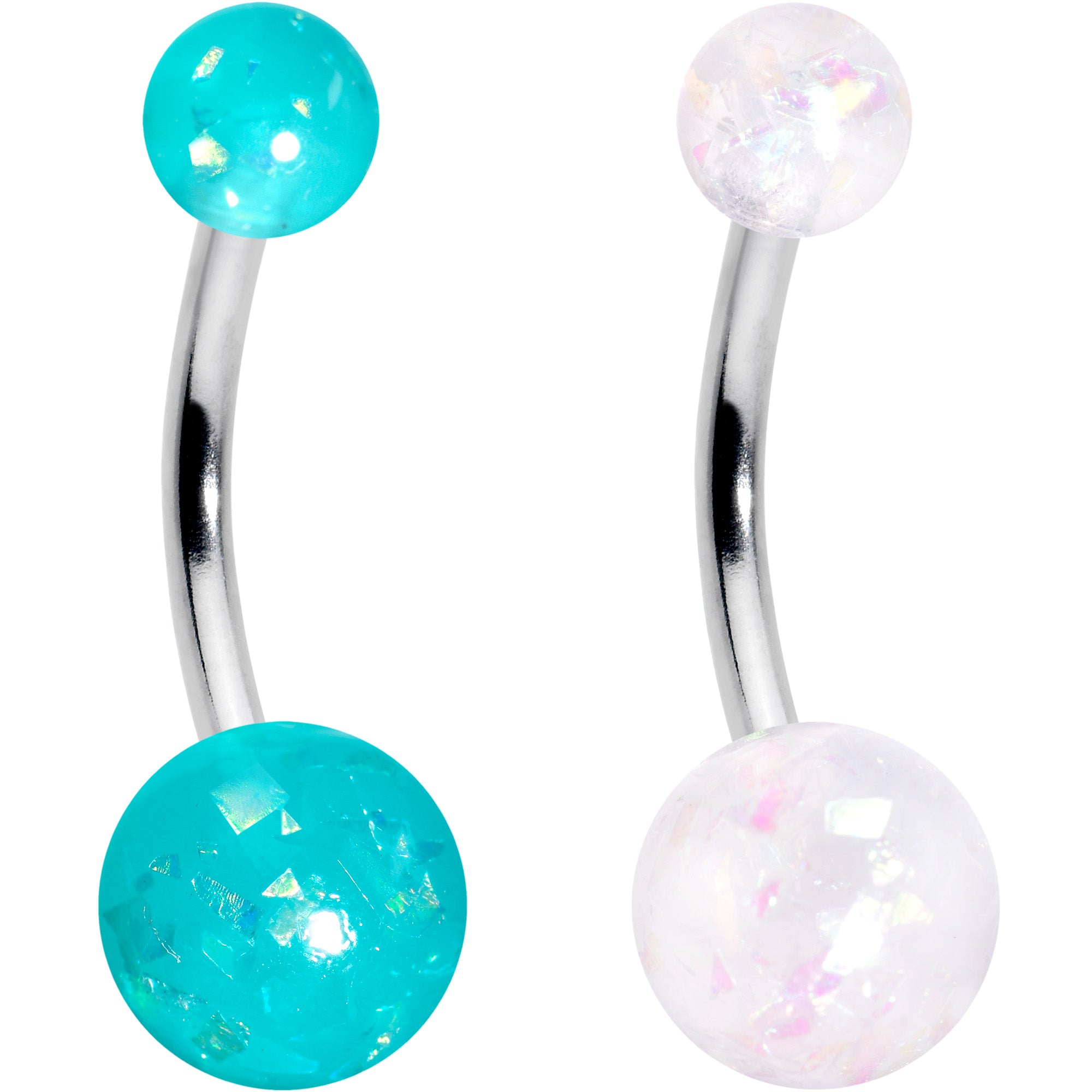 White Aurora Green Black Faux Opal Pack Belly Ring Set of 4