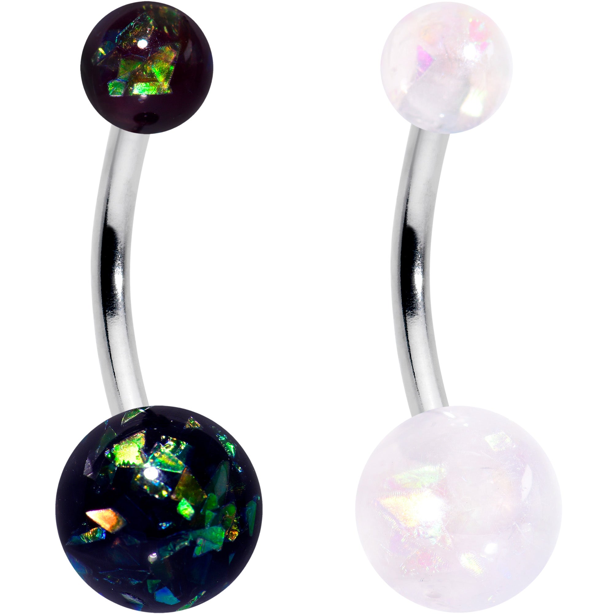 White Aurora Green Black Faux Opal Pack Belly Ring Set of 4