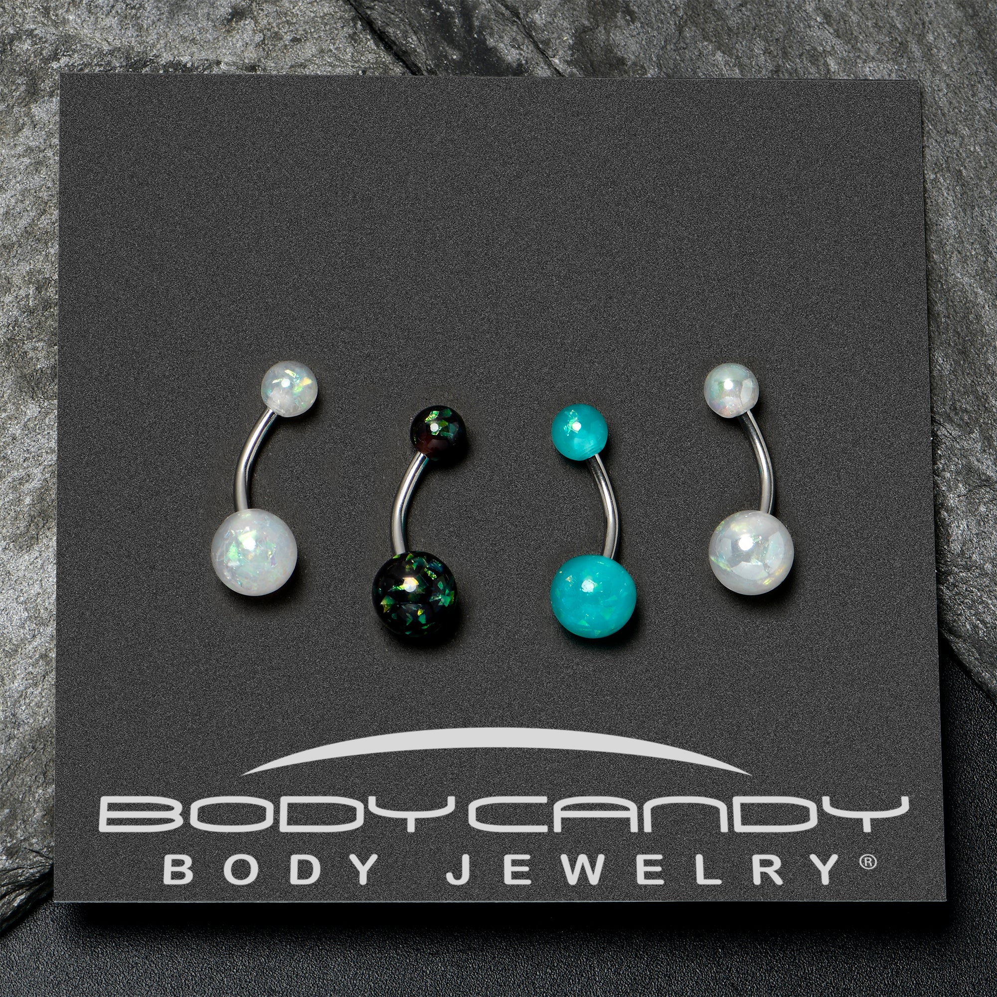 White Aurora Green Black Faux Opal Pack Belly Ring Set of 4