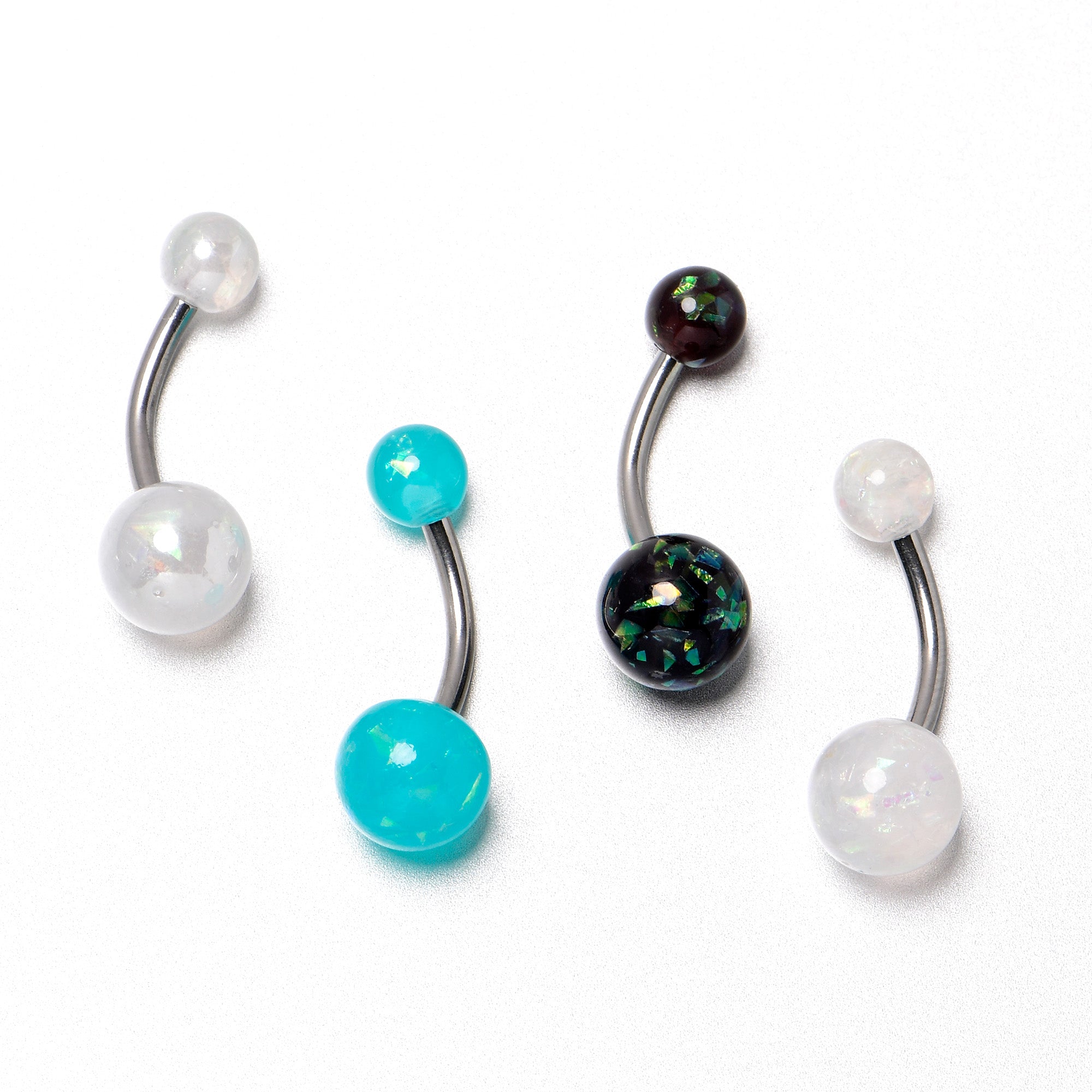 White Aurora Green Black Faux Opal Pack Belly Ring Set of 4