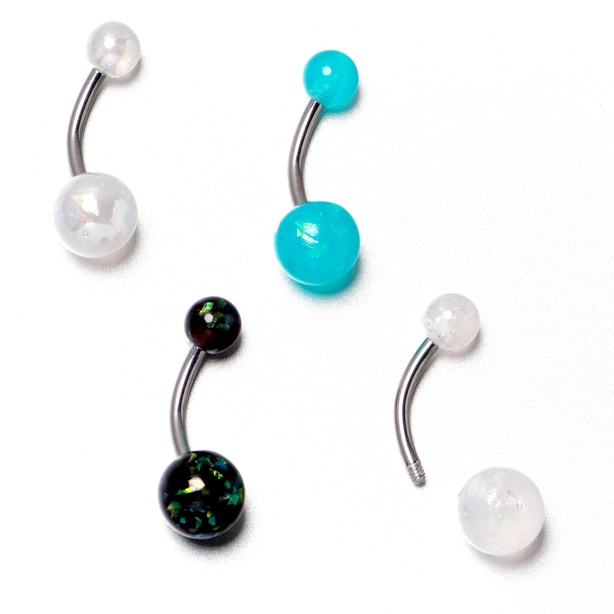 White Aurora Green Black Faux Opal Pack Belly Ring Set of 4