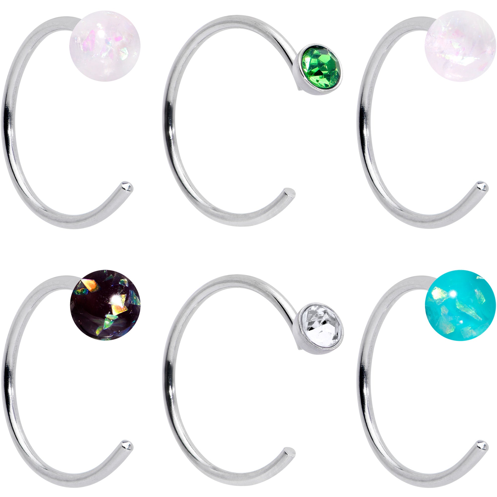 20 Gauge 5/16 Nose Hoop Gem Faux Opal Pack Dynasty Nose Ring Set of 6