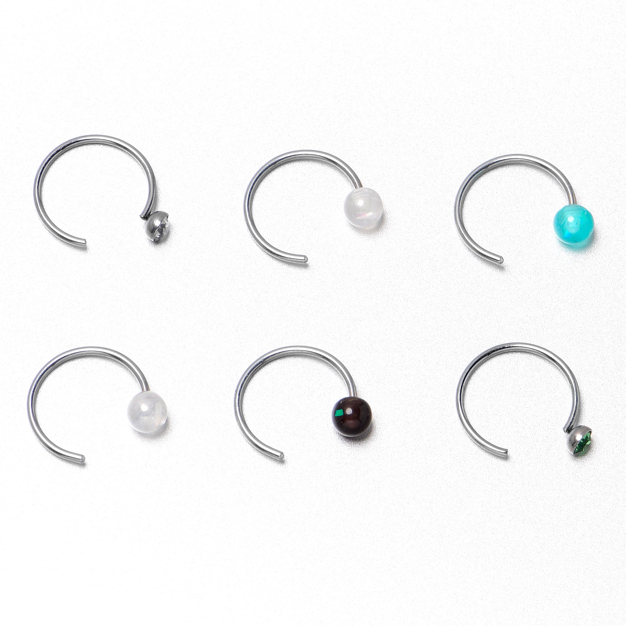 20 Gauge 5/16 Nose Hoop Gem Faux Opal Pack Dynasty Nose Ring Set of 6