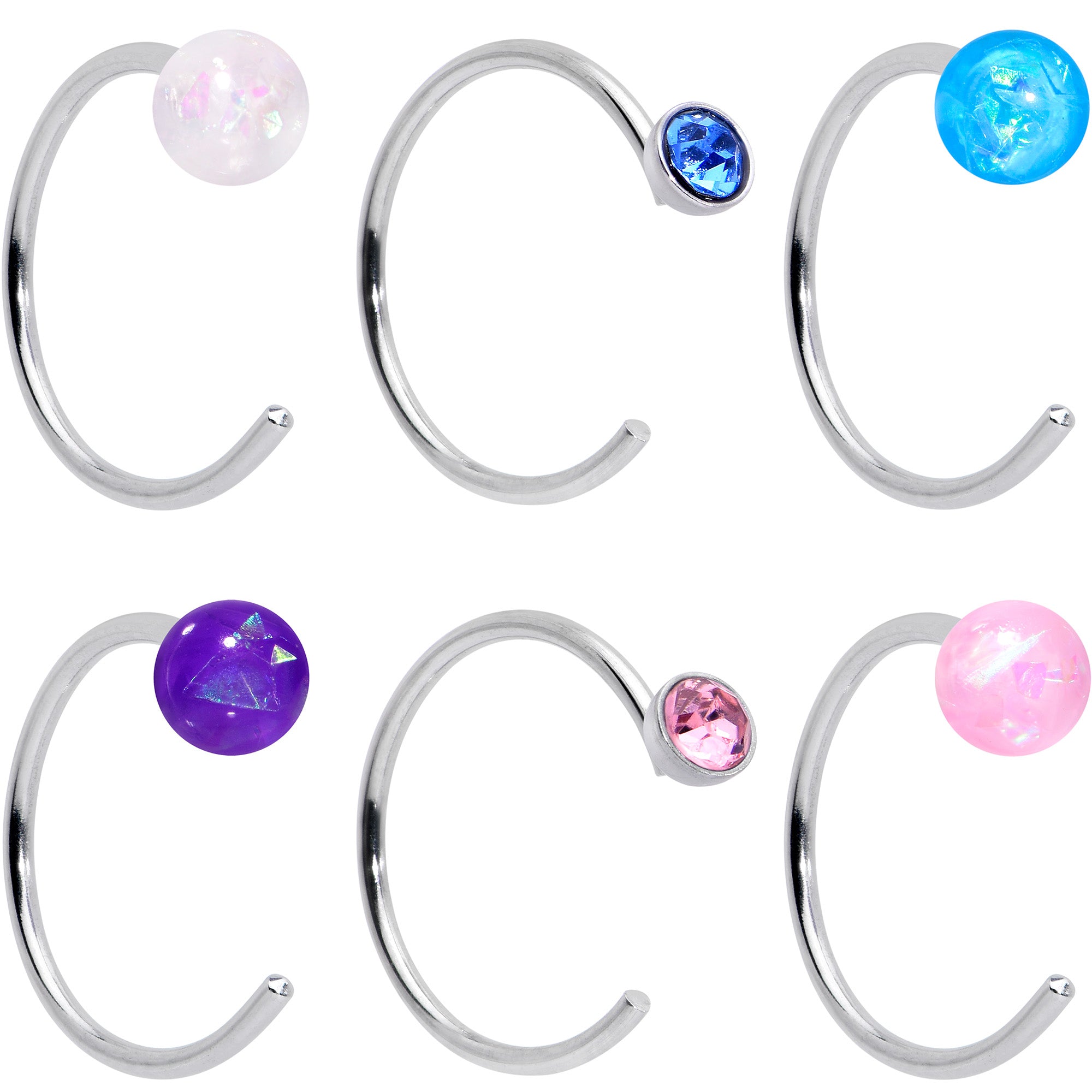 20 Gauge 5/16 Nose Hoop Gem Faux Opal Pack Pretty Nose Ring Set of 6