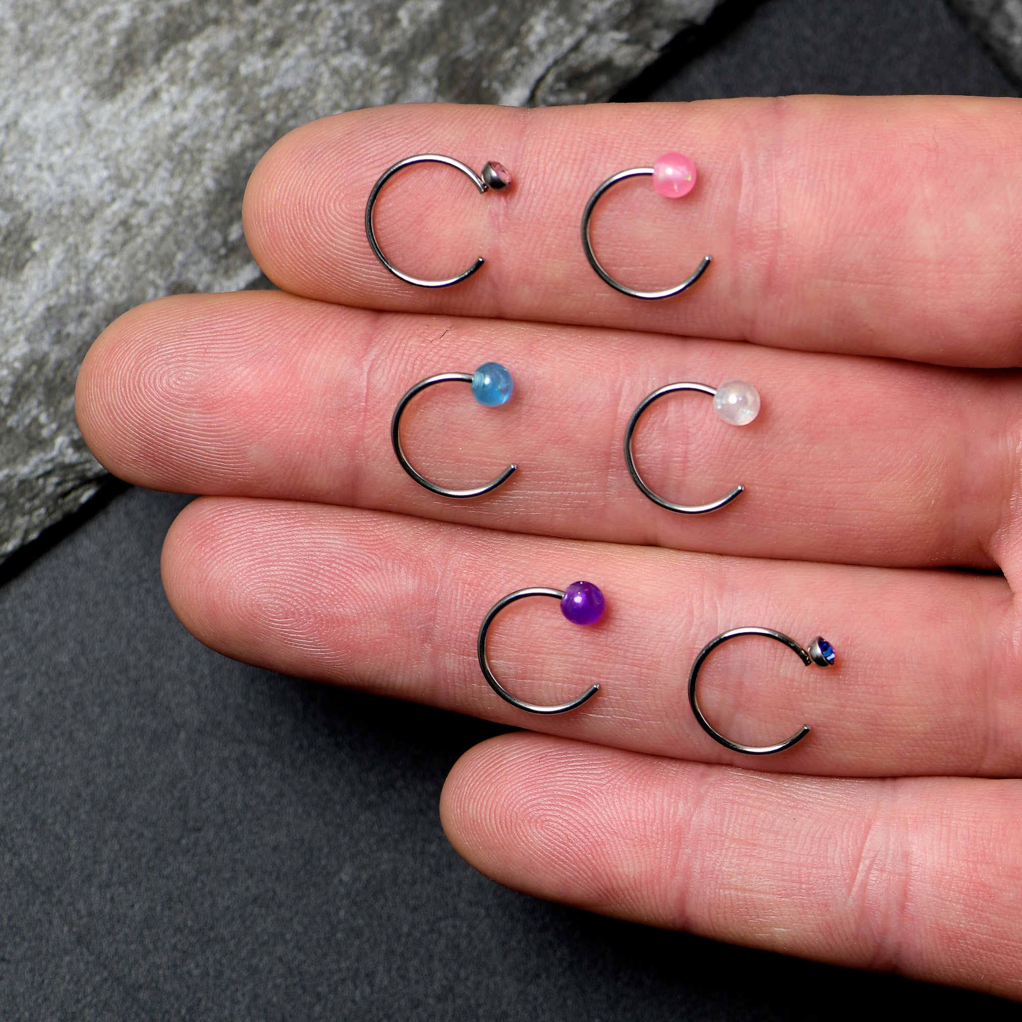 20 Gauge 5/16 Nose Hoop Gem Faux Opal Pack Pretty Nose Ring Set of 6