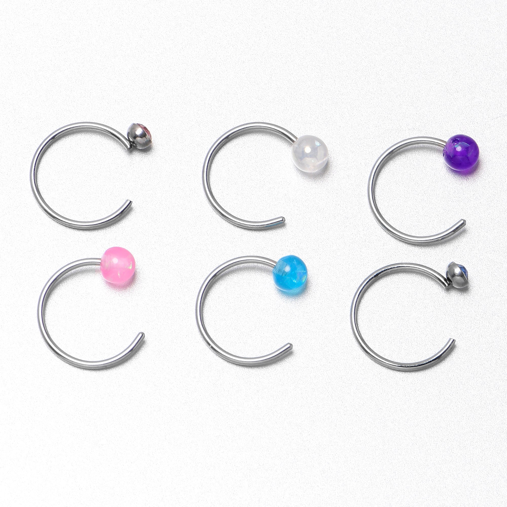 20 Gauge 5/16 Nose Hoop Gem Faux Opal Pack Pretty Nose Ring Set of 6