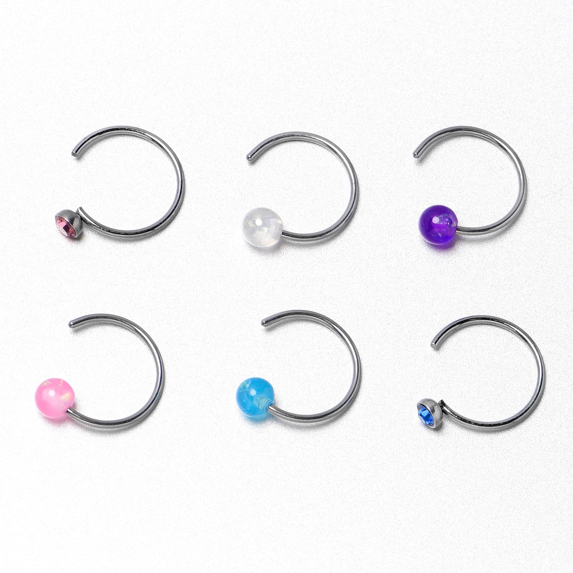 20 Gauge 5/16 Nose Hoop Gem Faux Opal Pack Pretty Nose Ring Set of 6