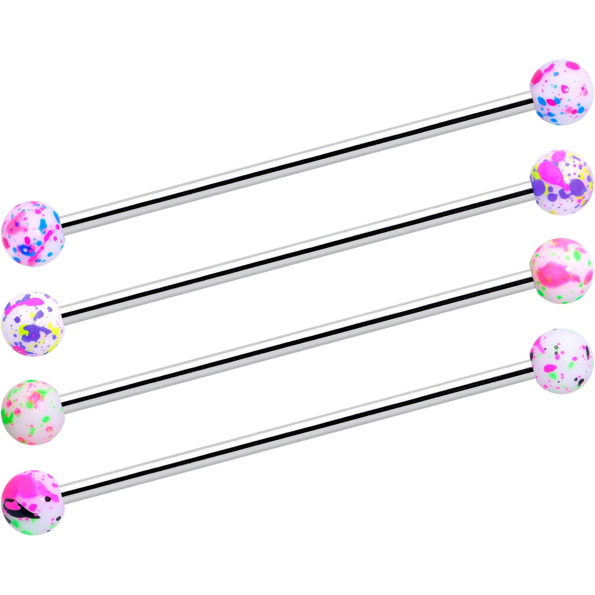 14 Gauge Splatter Pink White Purple Industrial Barbell 38mm Set of 4