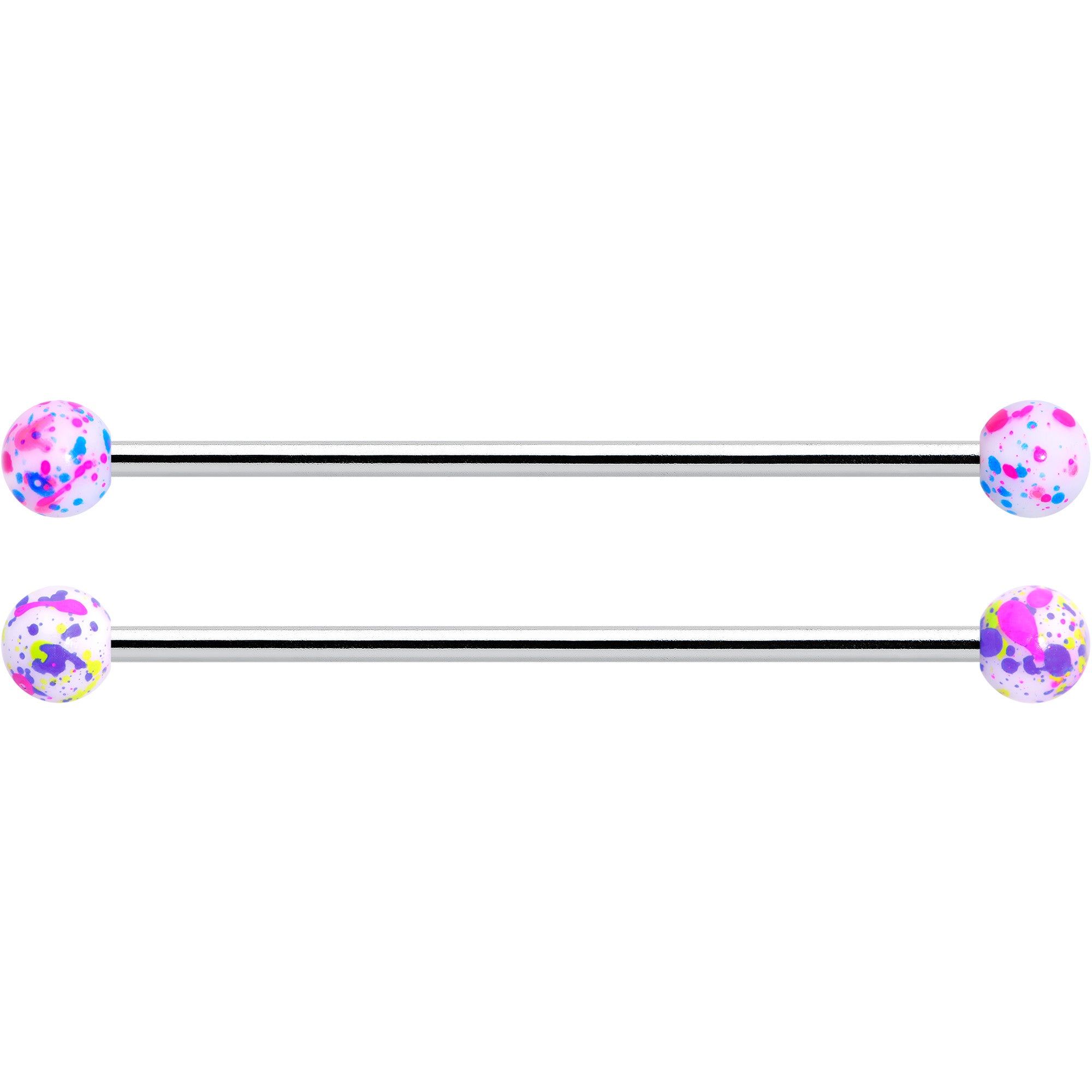 14 Gauge Splatter Pink White Purple Industrial Barbell 38mm Set of 4