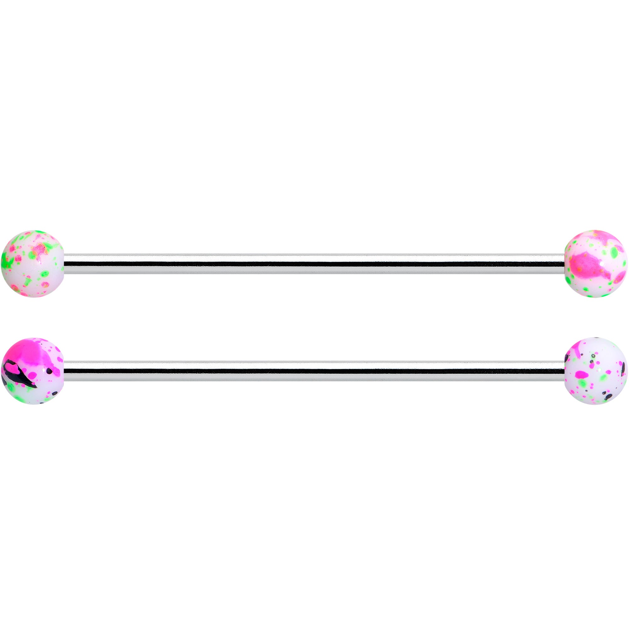 14 Gauge Splatter Pink White Purple Industrial Barbell 38mm Set of 4