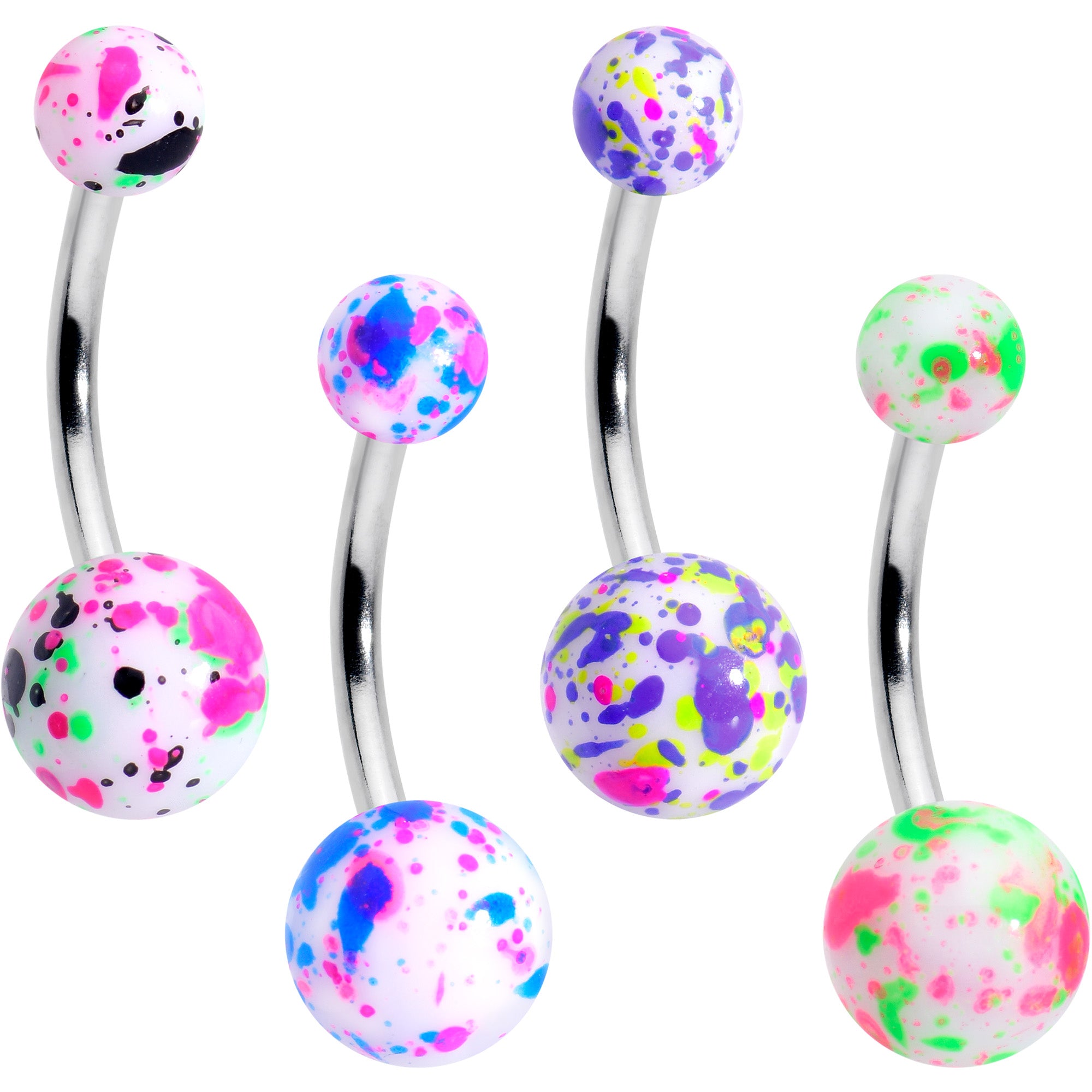 Splatter Pink Blue Purple Green Belly Ring Set of 4