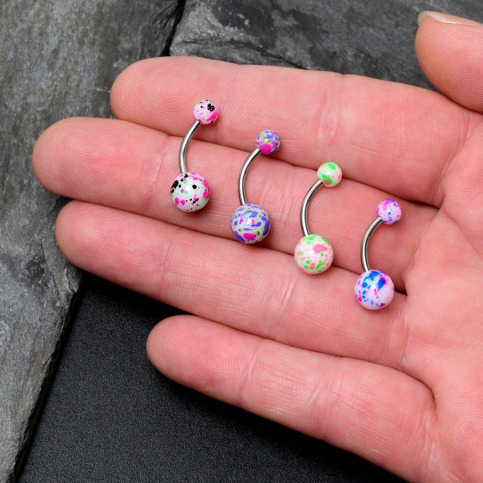 Splatter Pink Blue Purple Green Belly Ring Set of 4