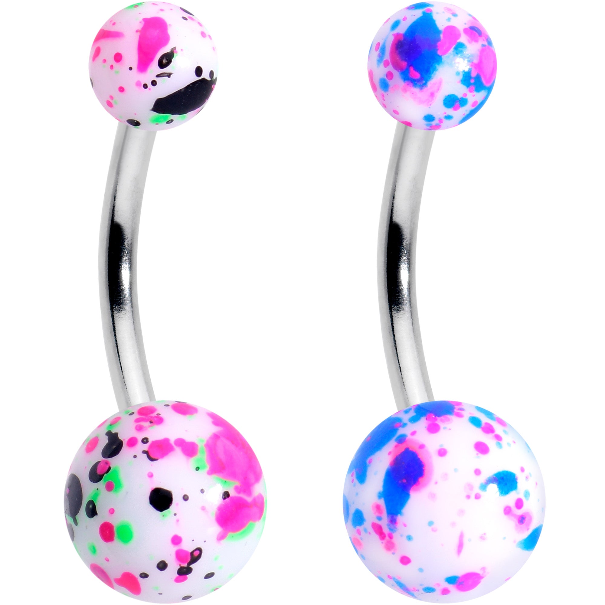 Splatter Pink Blue Purple Green Belly Ring Set of 4