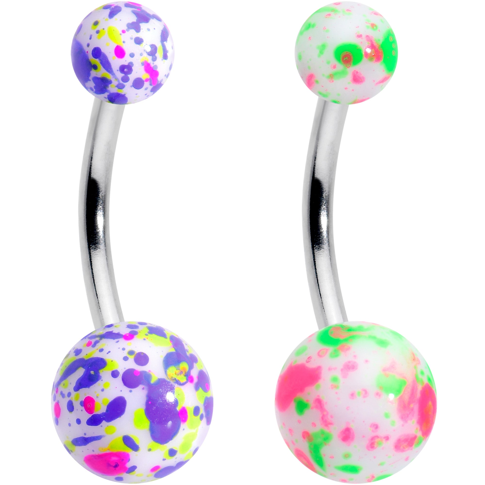 Splatter Pink Blue Purple Green Belly Ring Set of 4