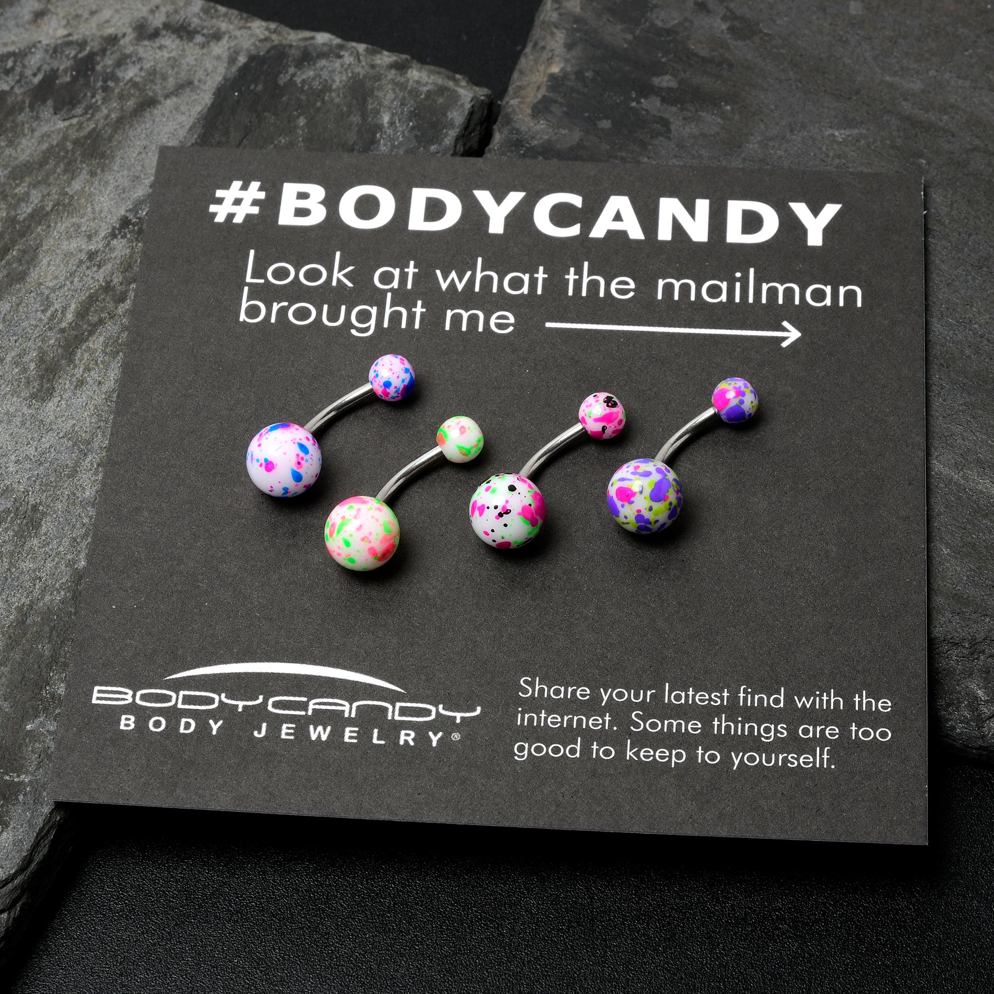 Splatter Pink Blue Purple Green Belly Ring Set of 4