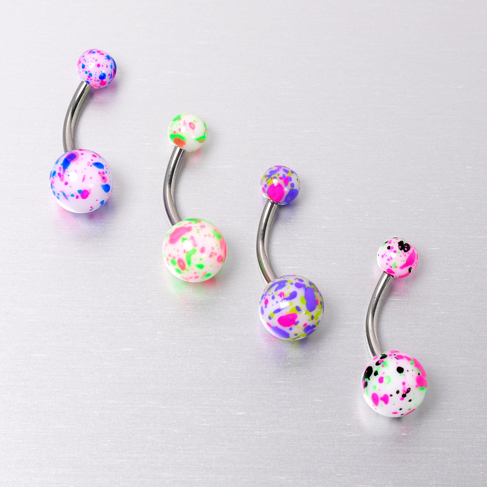 Splatter Pink Blue Purple Green Belly Ring Set of 4